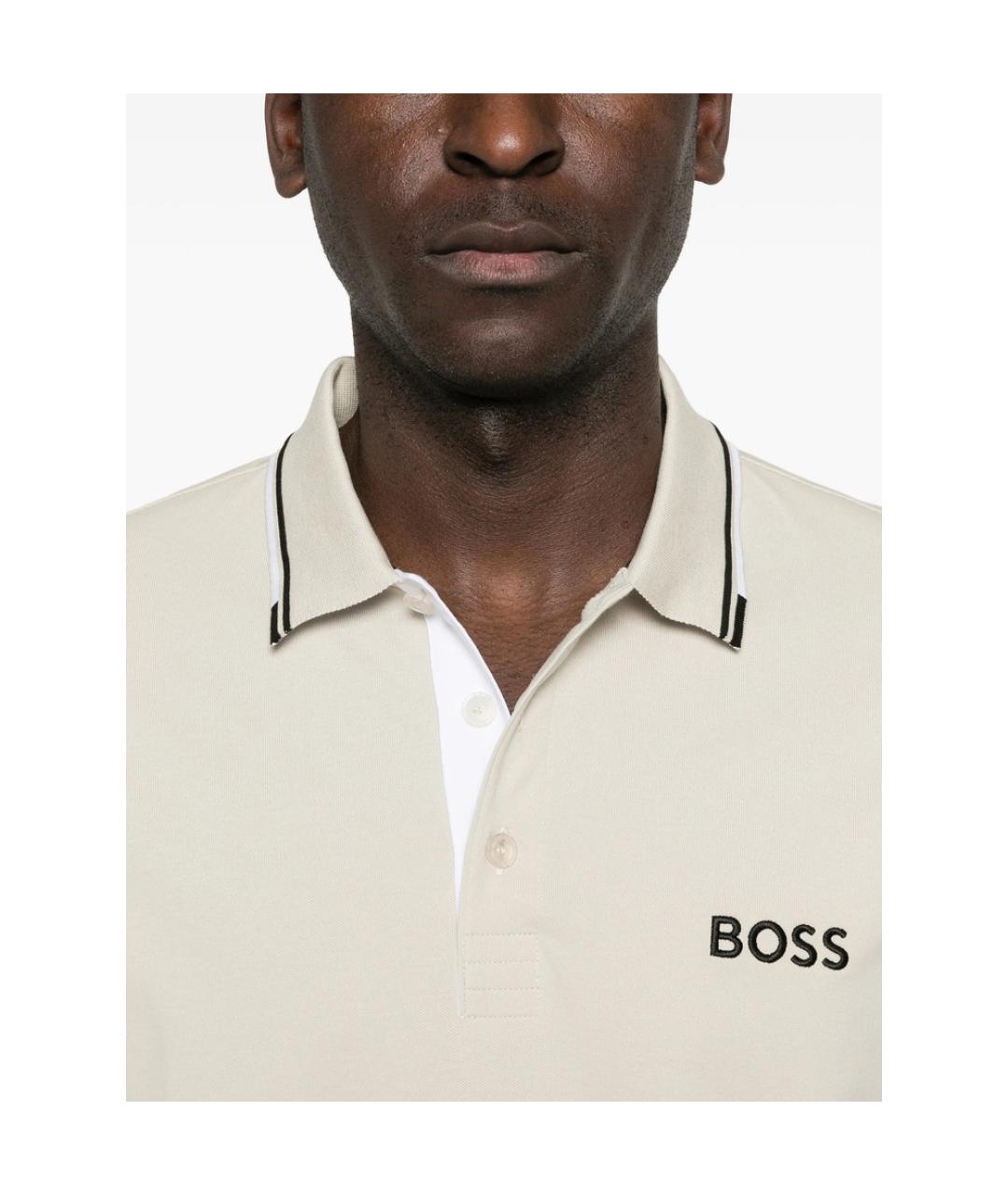 HUGO BOSS Бежевое хлопко-полиэстеровое поло с коротким рукавом, фото 5