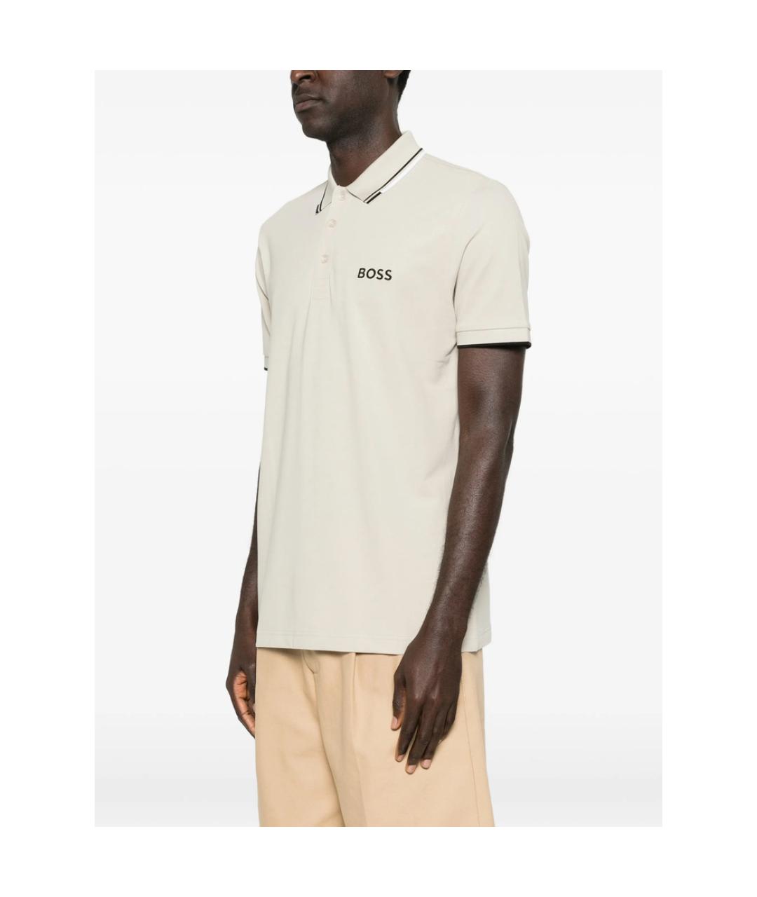 HUGO BOSS Бежевое хлопко-полиэстеровое поло с коротким рукавом, фото 2