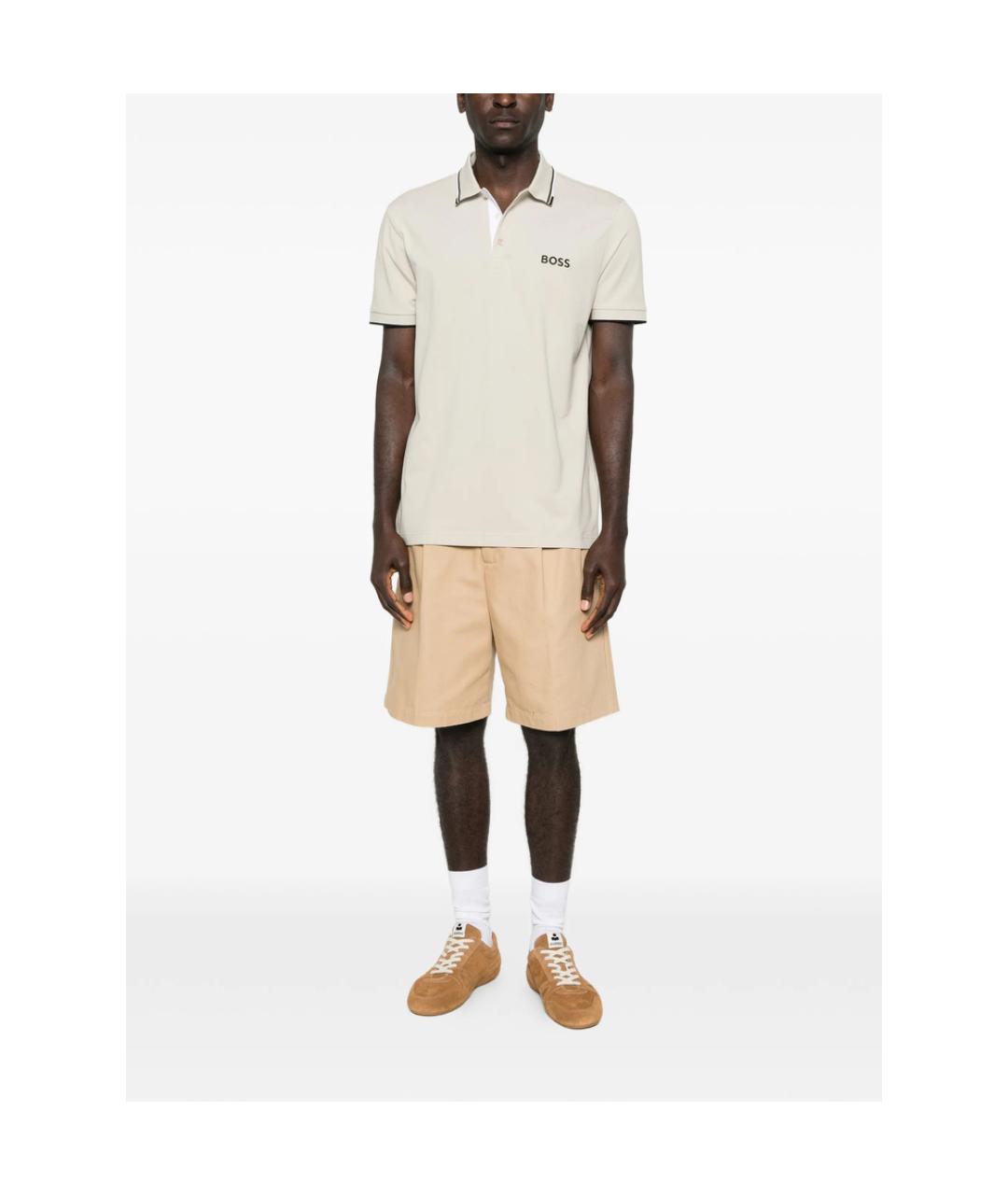 HUGO BOSS Бежевое хлопко-полиэстеровое поло с коротким рукавом, фото 4