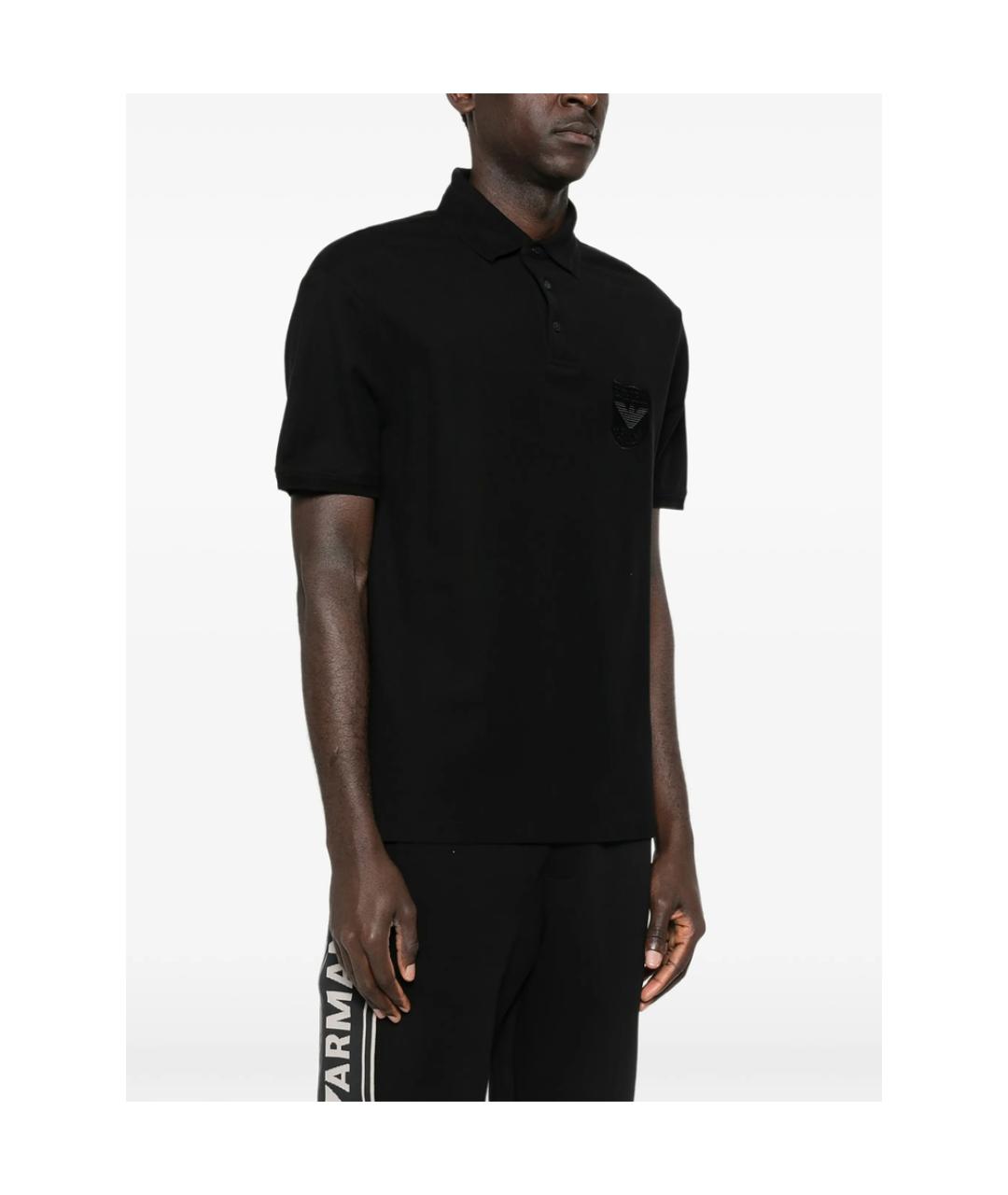 EMPORIO ARMANI Черное хлопковое поло с коротким рукавом, фото 5