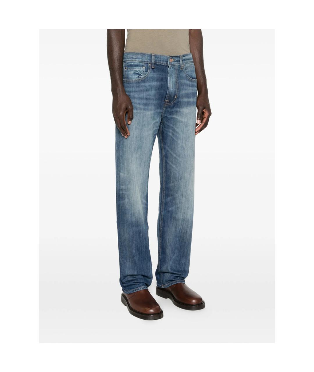 7 FOR ALL MANKIND Синие хлопковые прямые джинсы, фото 3