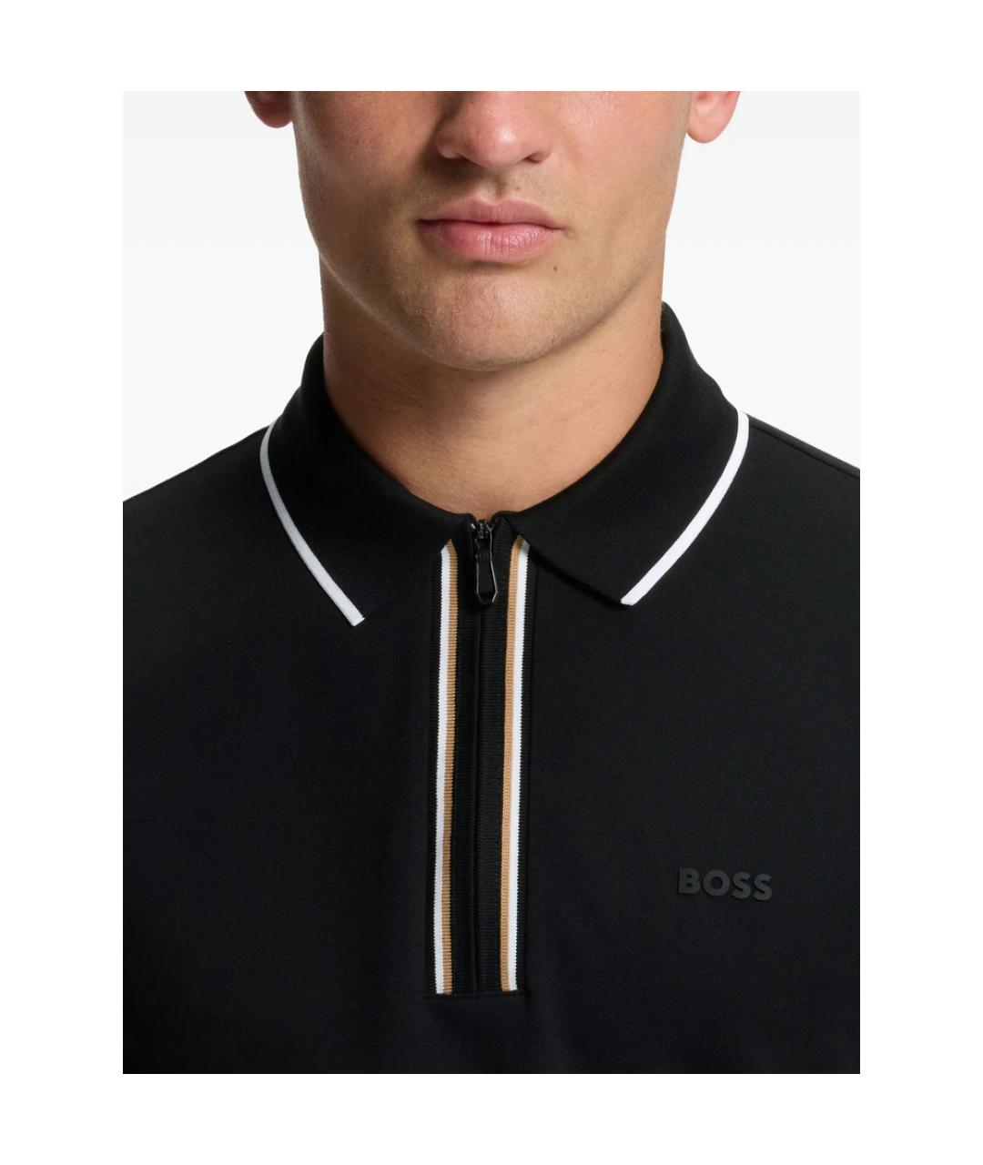 HUGO BOSS Черное хлопковое поло с коротким рукавом, фото 2