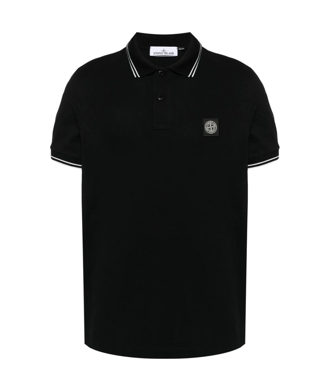 STONE ISLAND Черное хлопковое поло с коротким рукавом, фото 1
