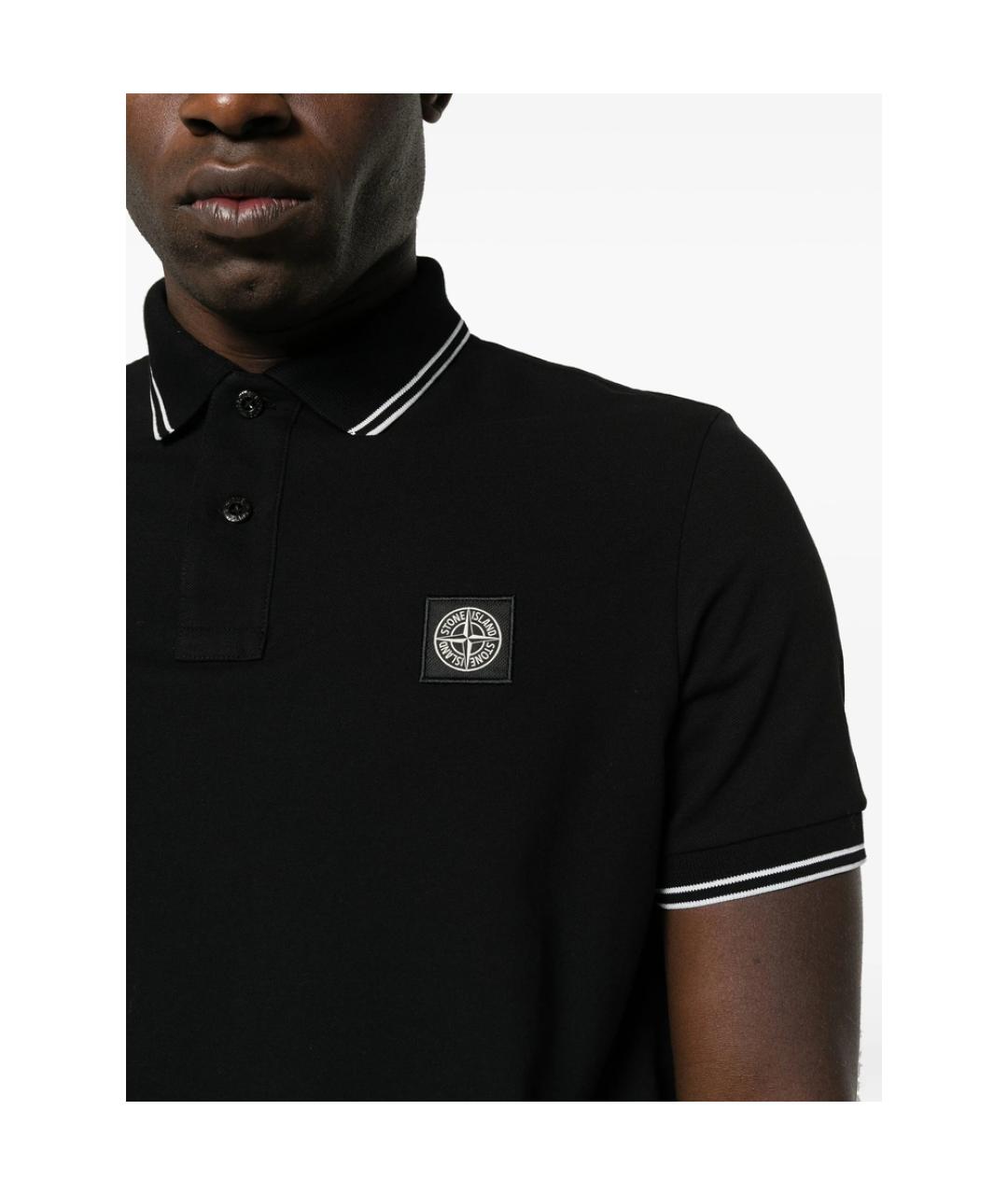 STONE ISLAND Черное хлопковое поло с коротким рукавом, фото 2