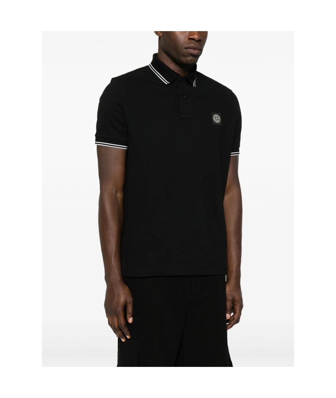 STONE ISLAND Черное хлопковое поло с коротким рукавом, фото 3