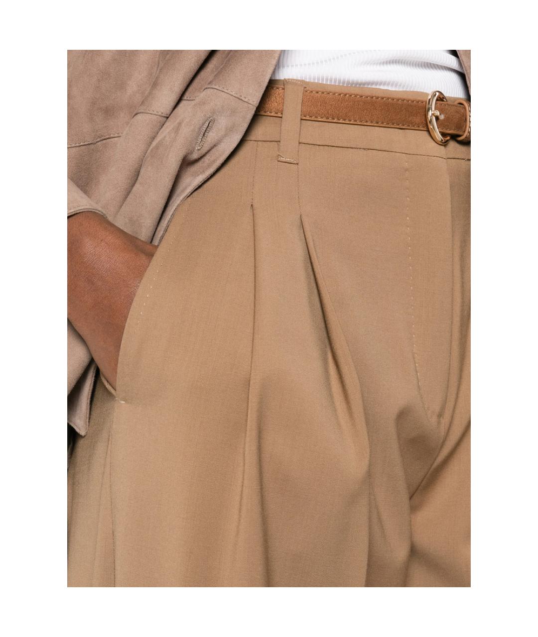 MAX MARA STUDIO Коричневые шерстяные прямые брюки, фото 4
