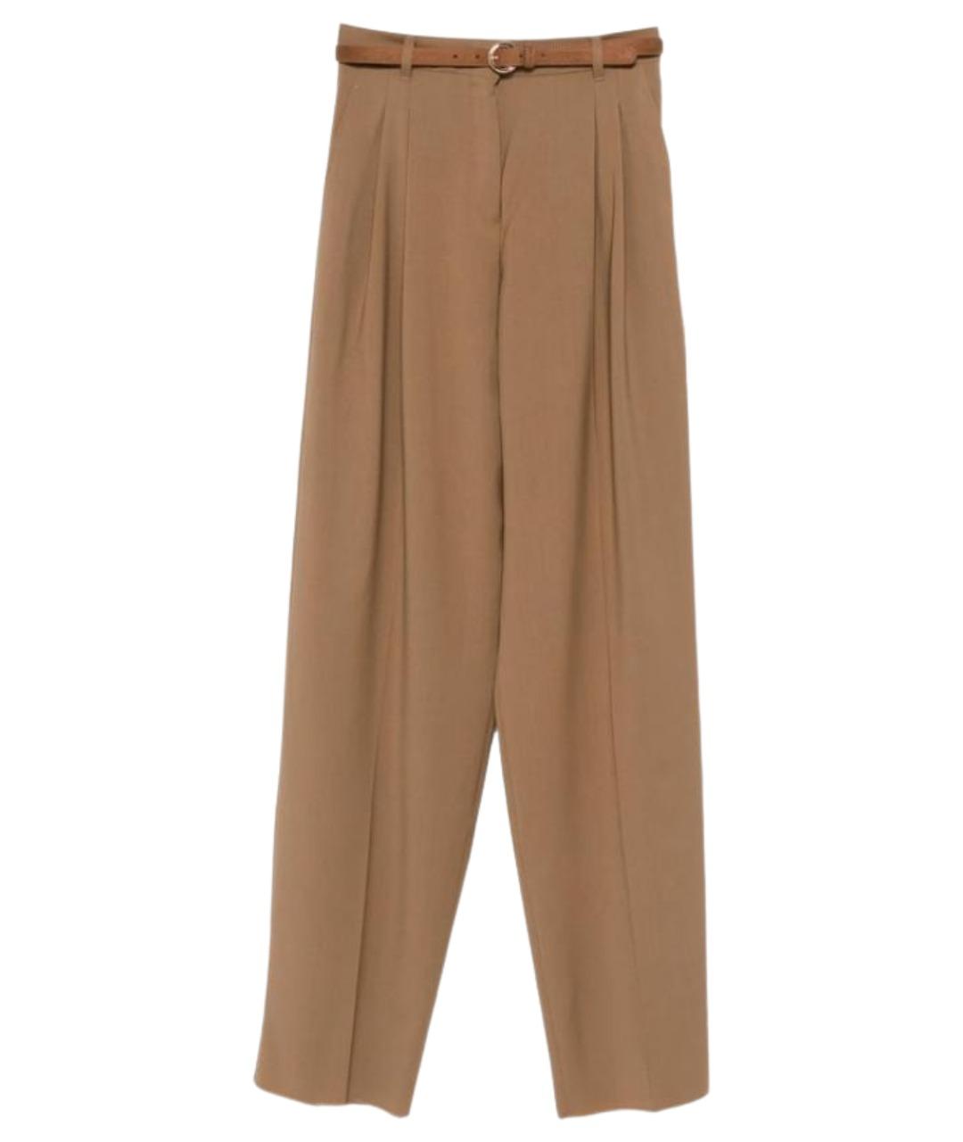 MAX MARA STUDIO Коричневые шерстяные прямые брюки, фото 1