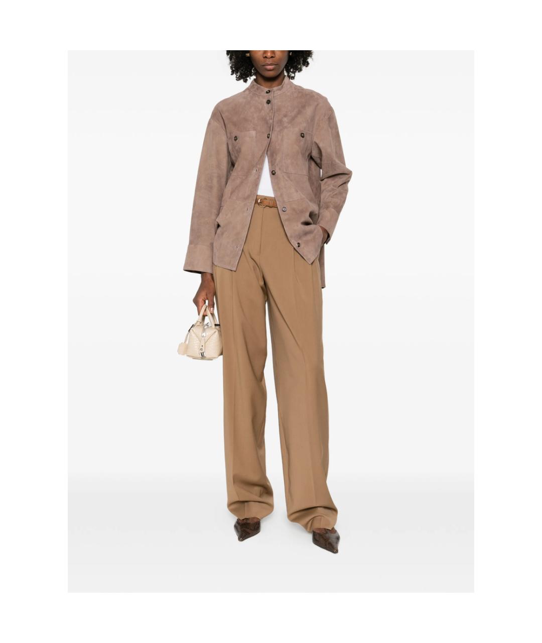 MAX MARA STUDIO Коричневые шерстяные прямые брюки, фото 3