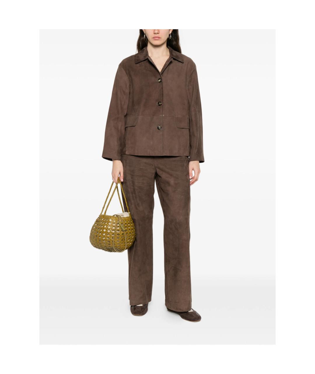 'S MAX MARA Коричневые замшевые прямые брюки, фото 5
