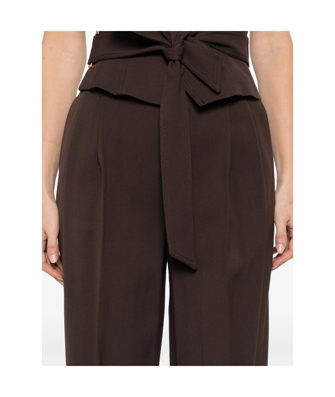 ELISABETTA FRANCHI Коричневые хлопковые прямые брюки, фото 2