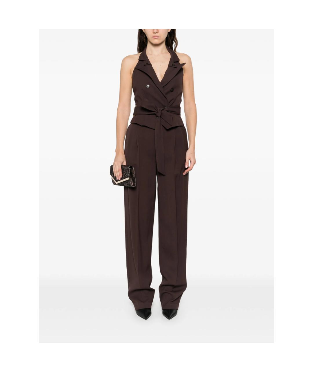 ELISABETTA FRANCHI Коричневые хлопковые прямые брюки, фото 5