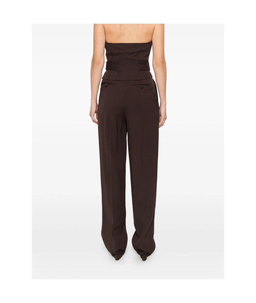 ELISABETTA FRANCHI Коричневые хлопковые прямые брюки, фото 3