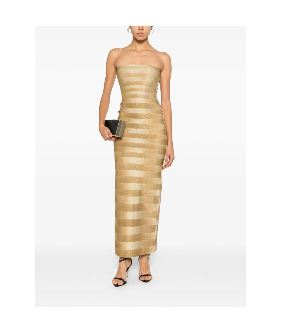 HERVE LEGER Золотое вечернее платье, фото 4