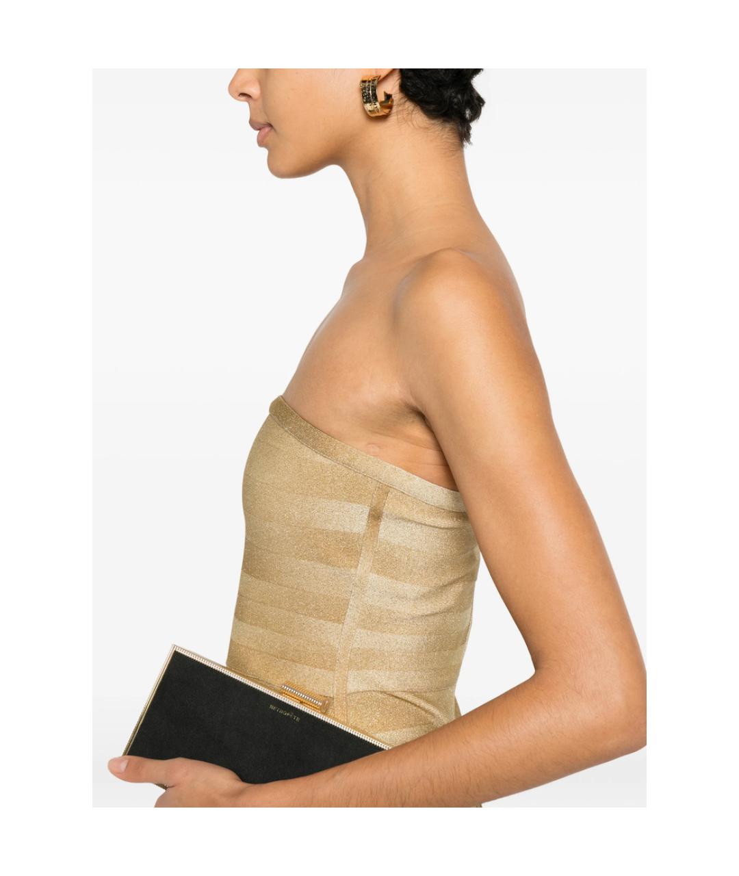 HERVE LEGER Золотое вечернее платье, фото 2