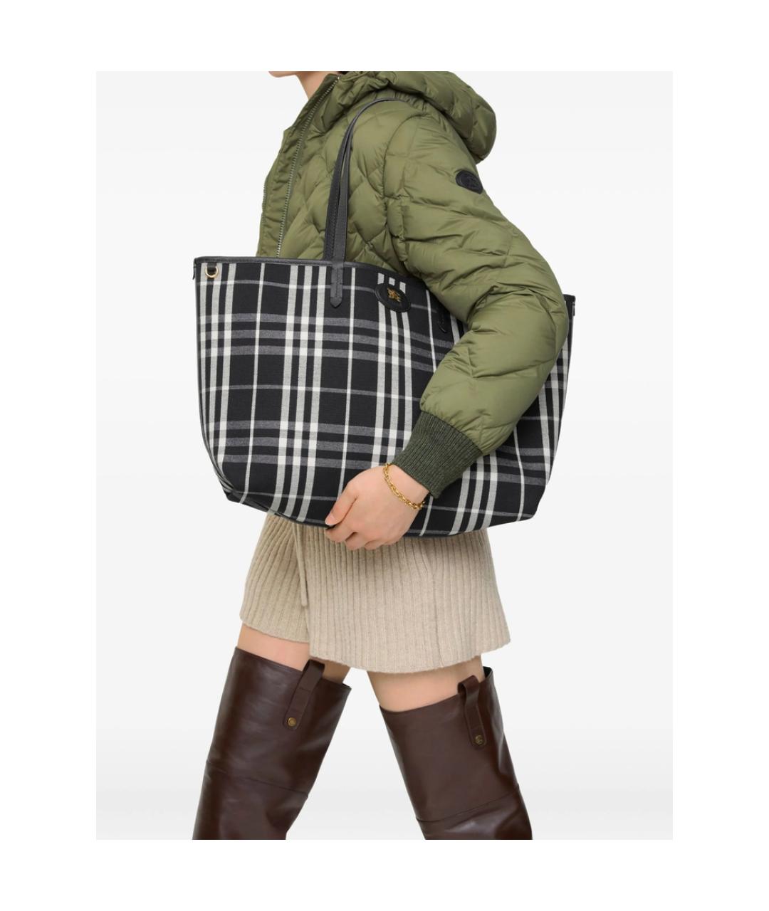 BURBERRY Черная кожаная сумка тоут, фото 1