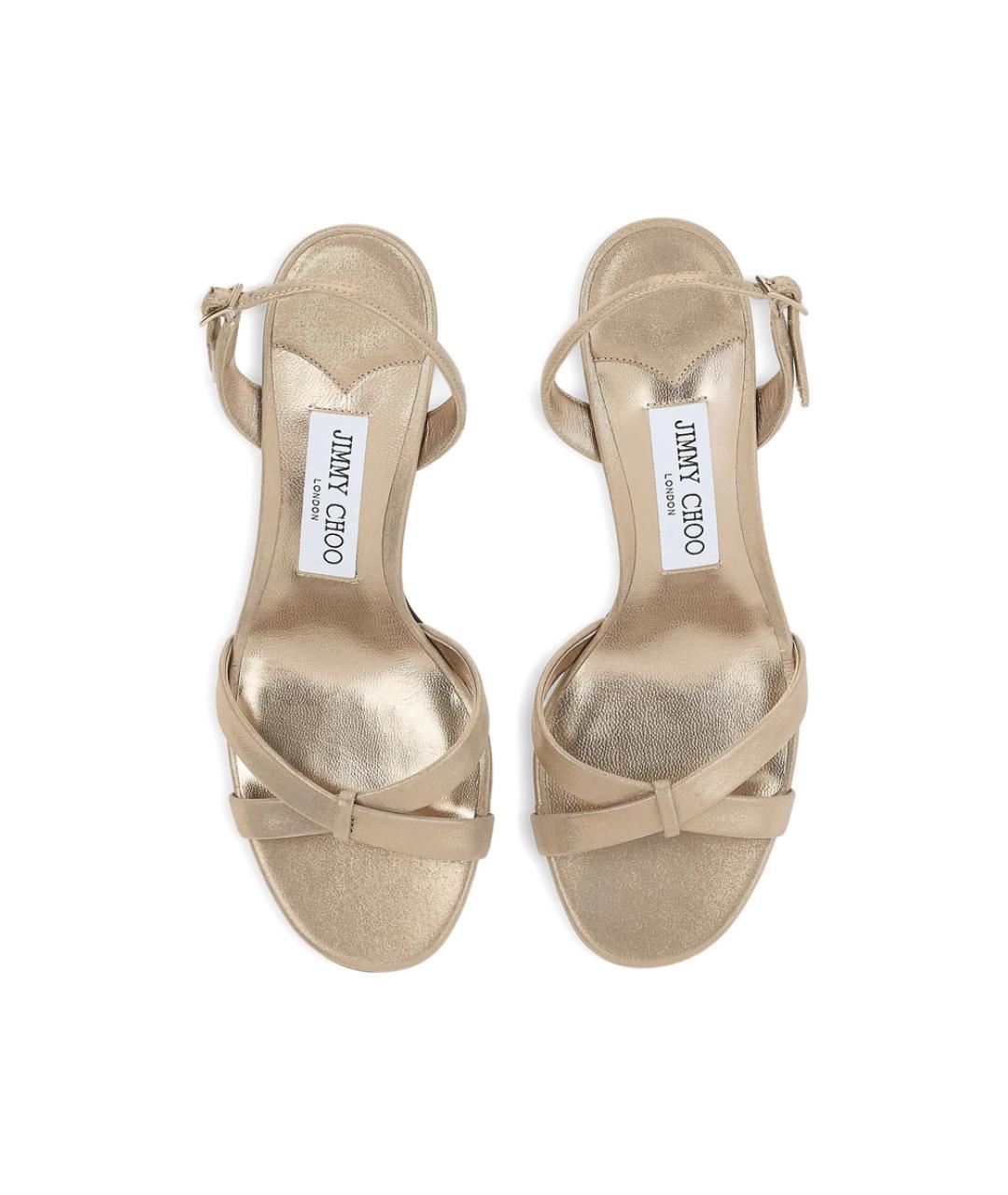JIMMY CHOO Золотые кожаные босоножки, фото 3