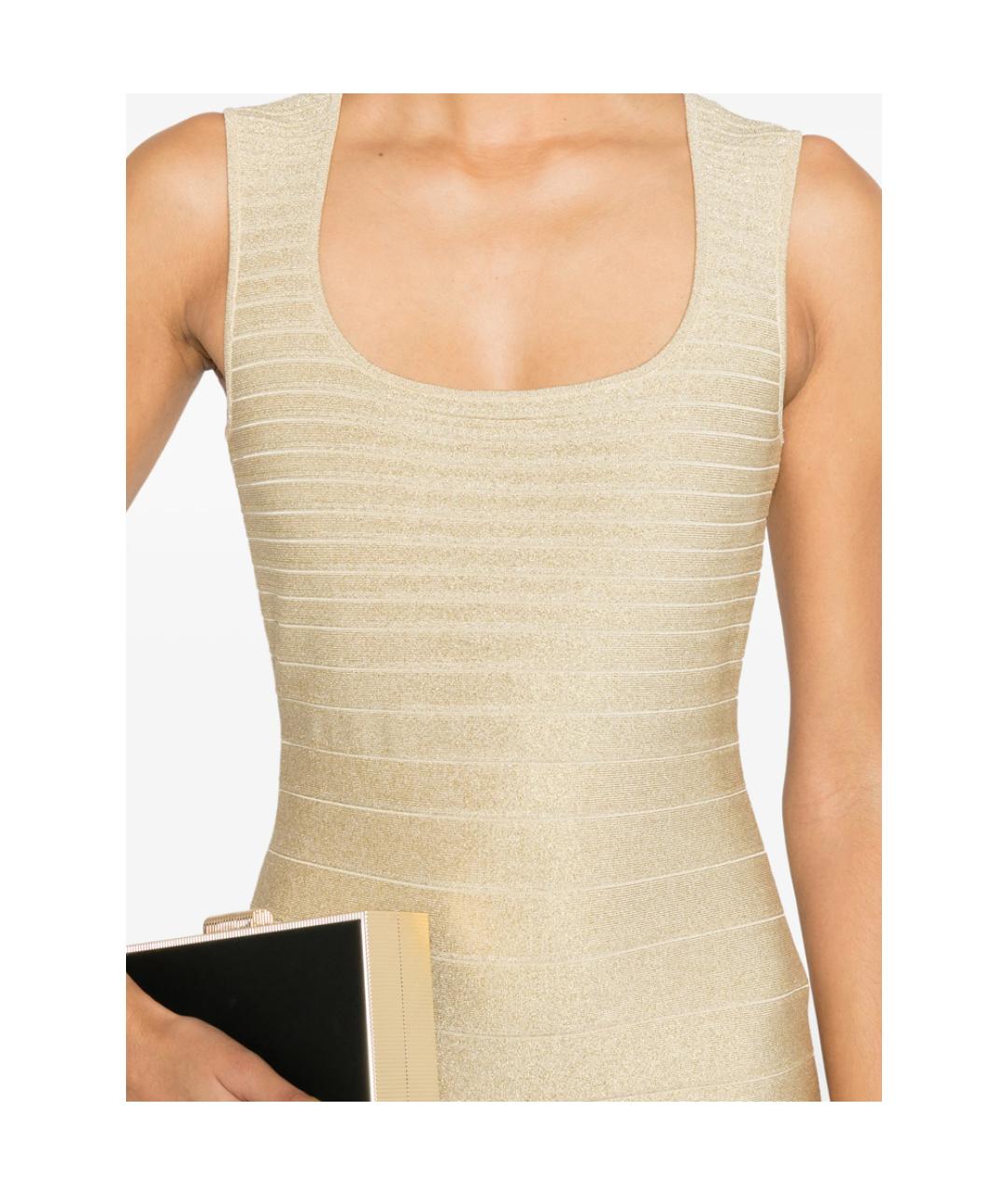 HERVE LEGER Золотое коктейльное платье, фото 5