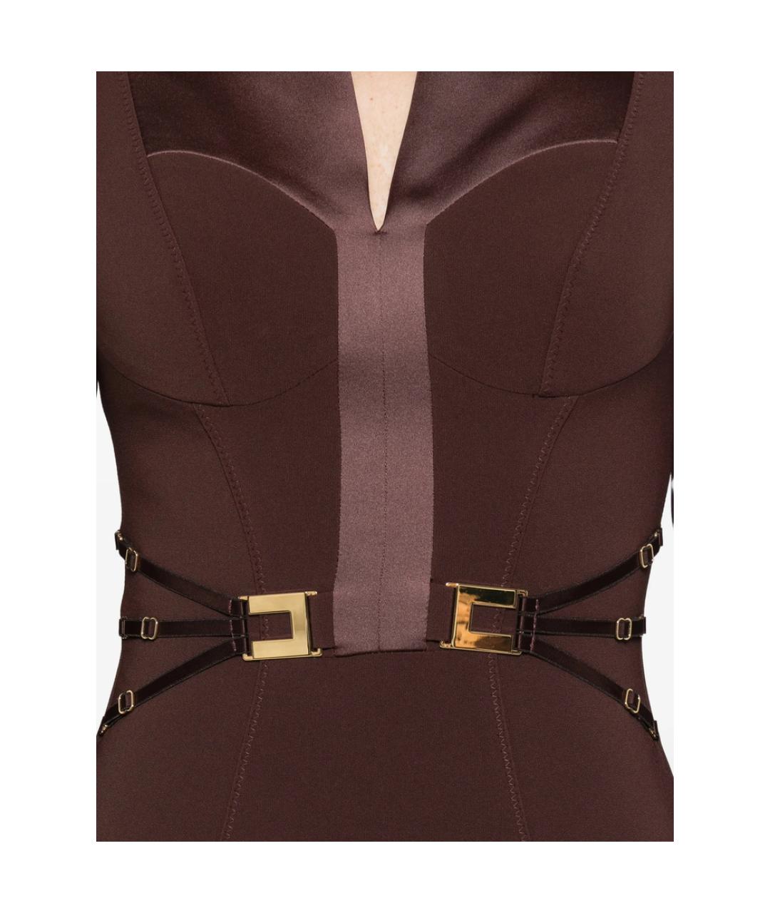 ELISABETTA FRANCHI Коричневое полиэстеровое повседневное платье, фото 5
