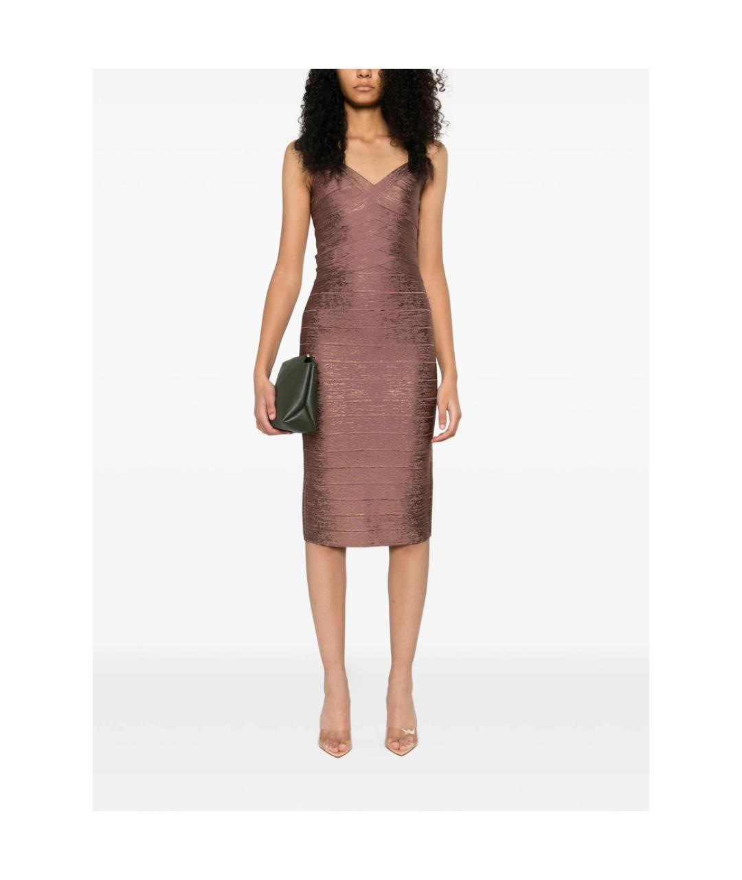 HERVE LEGER Розовое креповое коктейльное платье, фото 3