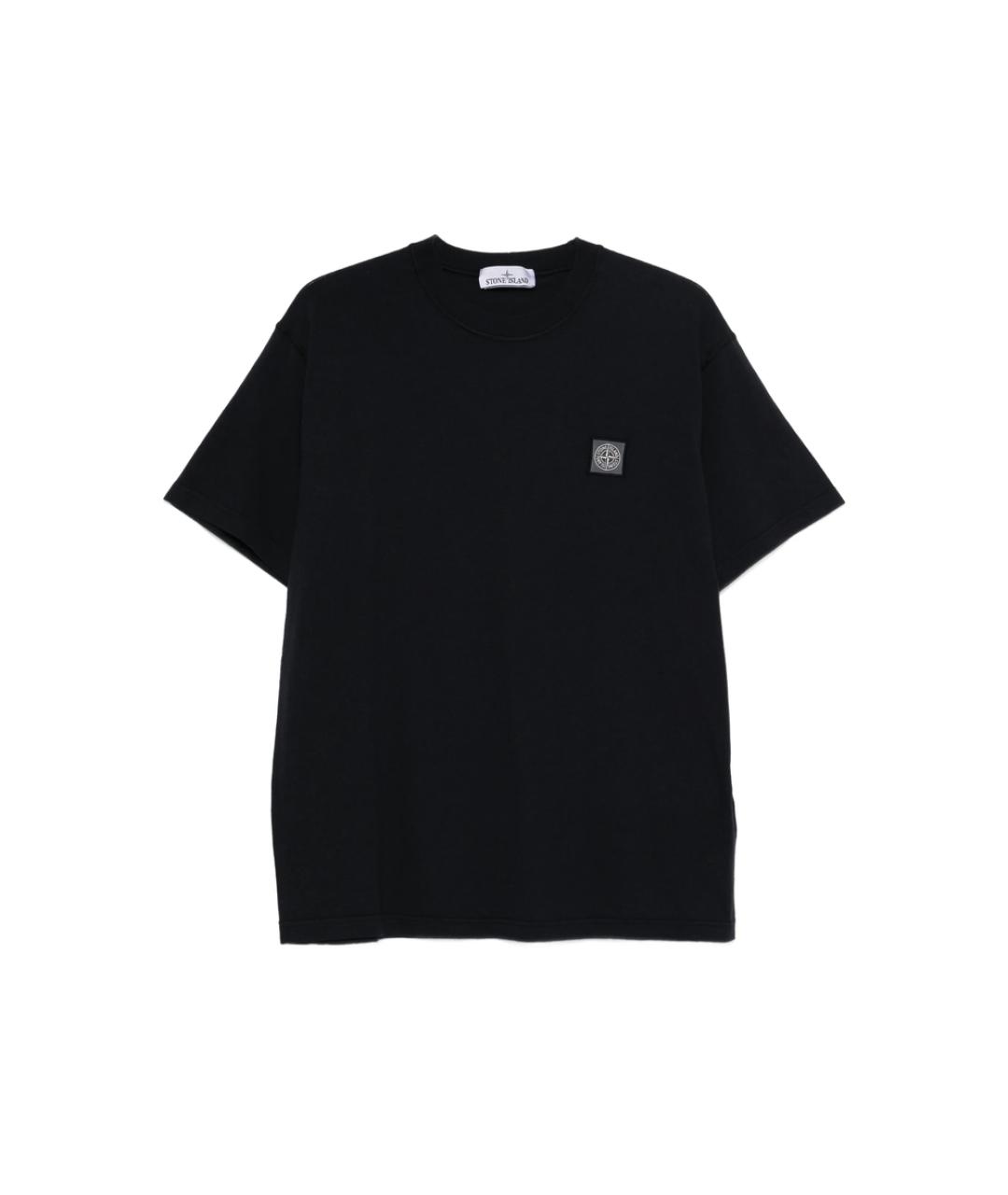 STONE ISLAND Темно-синяя хлопковая футболка, фото 1