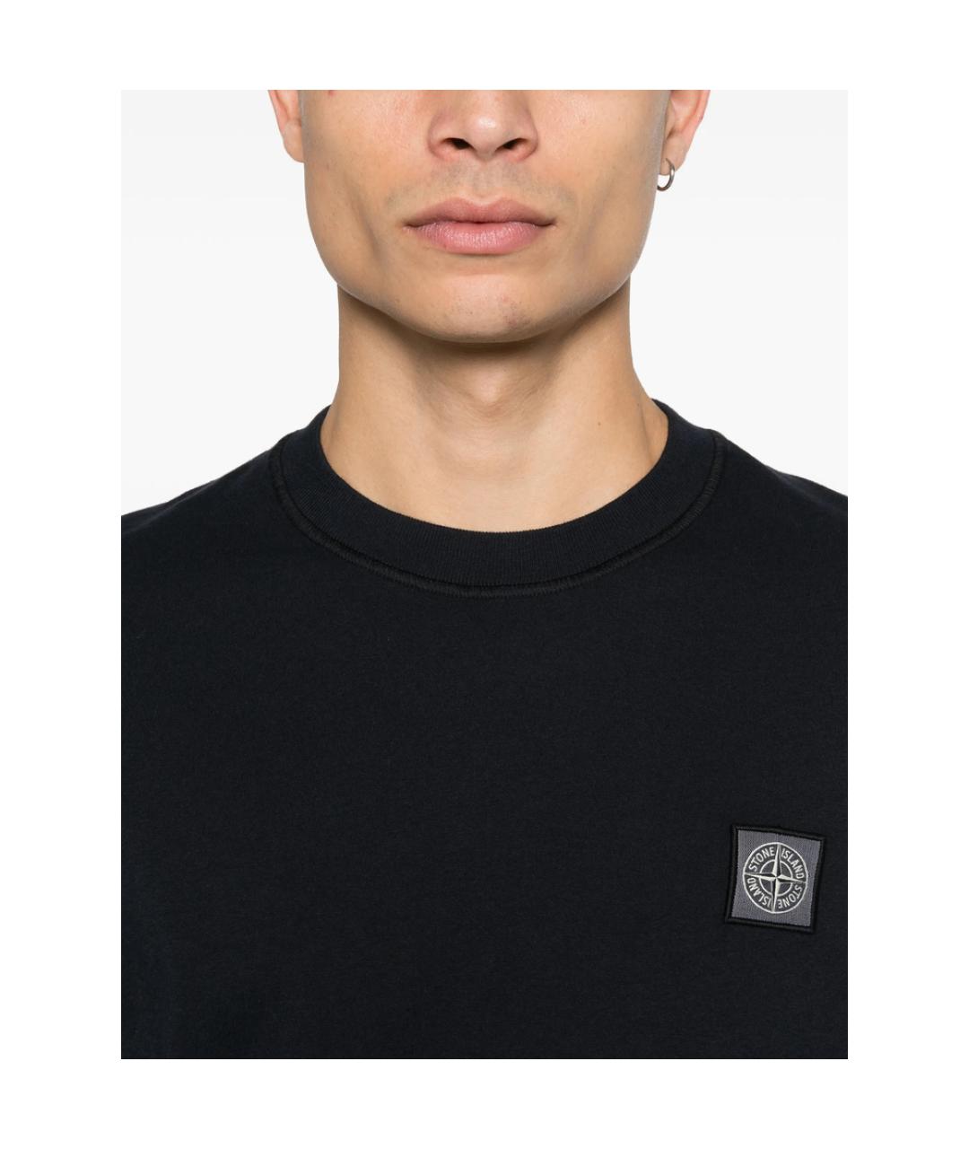 STONE ISLAND Темно-синяя хлопковая футболка, фото 4