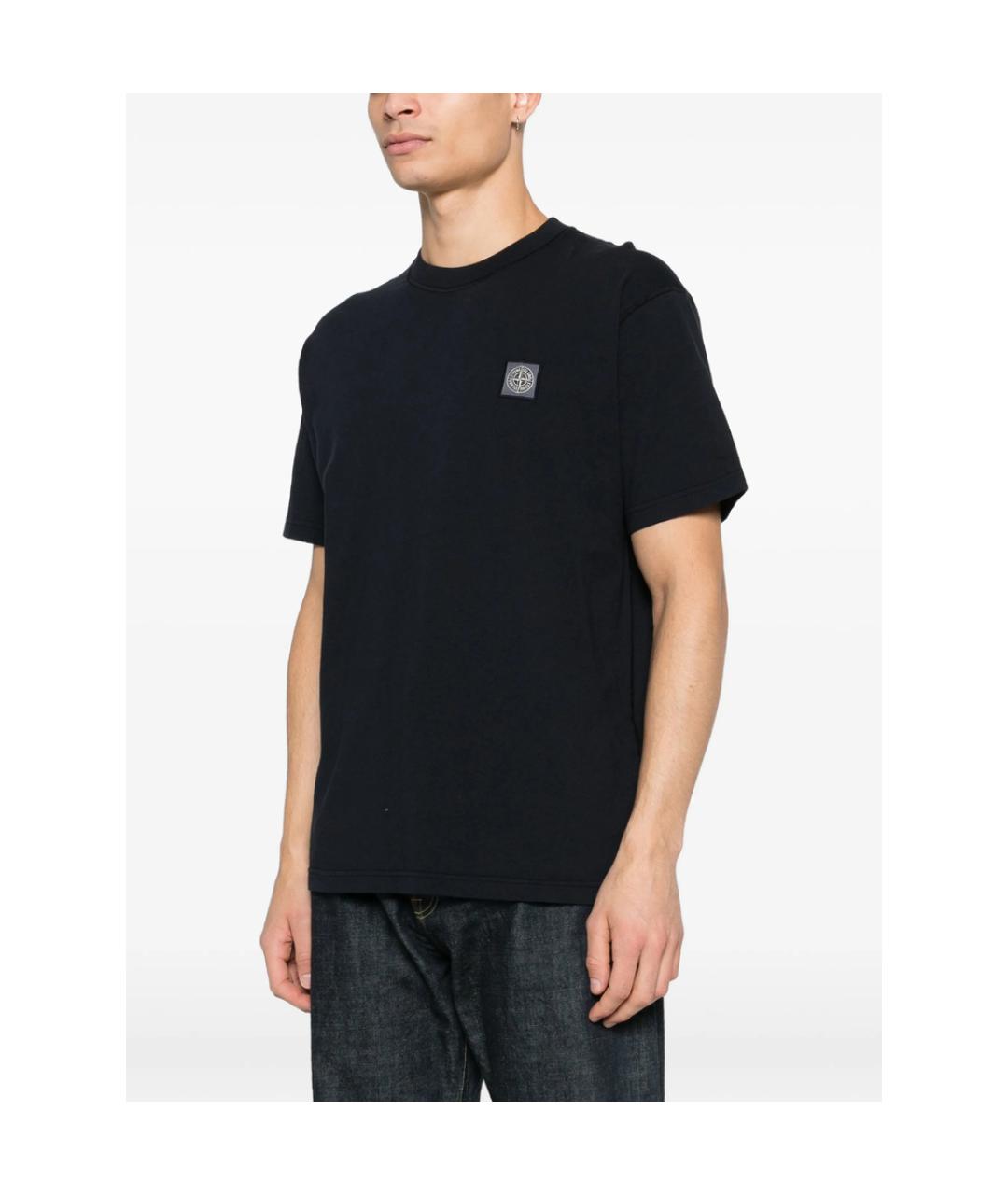STONE ISLAND Темно-синяя хлопковая футболка, фото 2