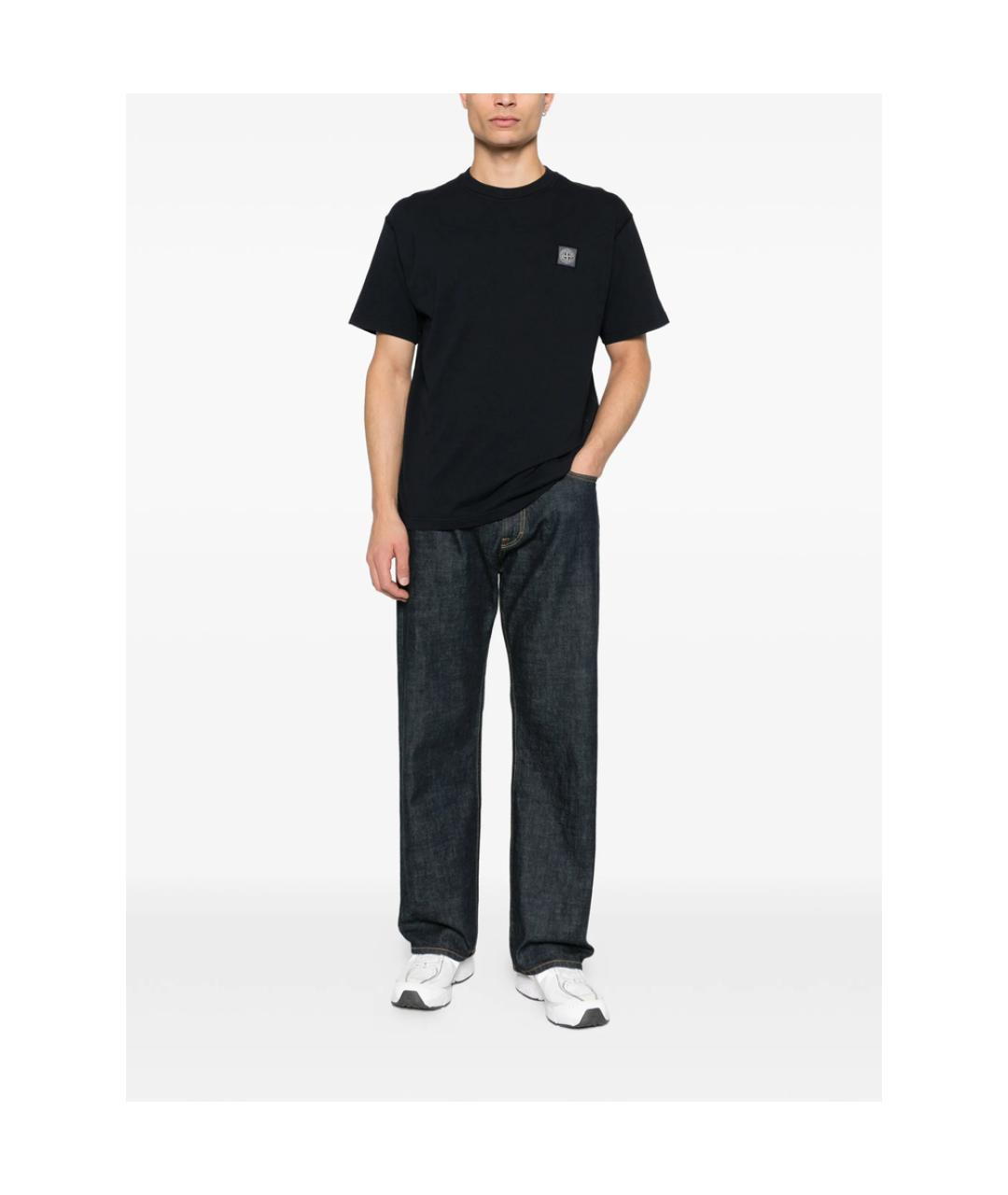 STONE ISLAND Темно-синяя хлопковая футболка, фото 3
