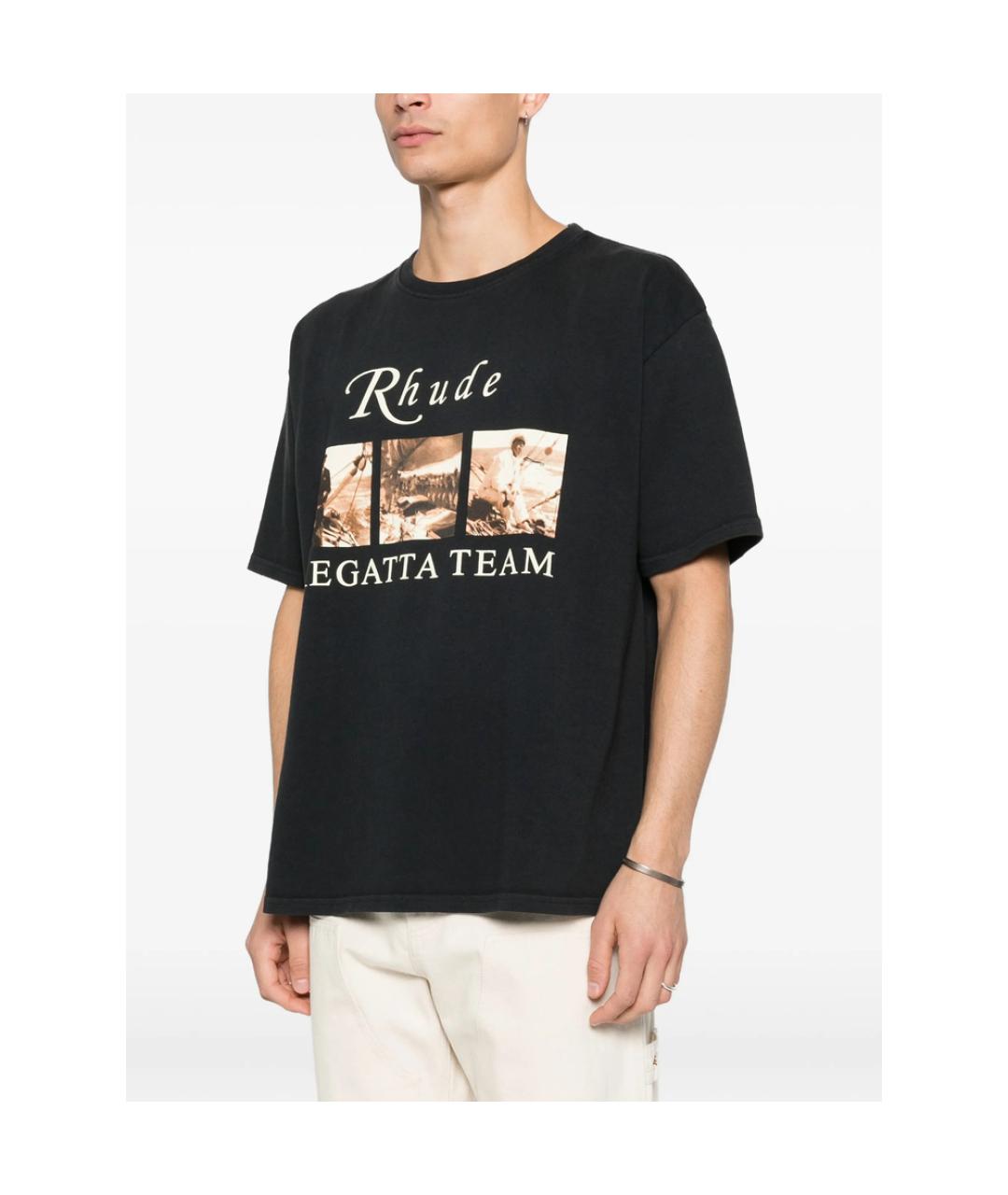 RHUDE Черная хлопковая футболка, фото 5