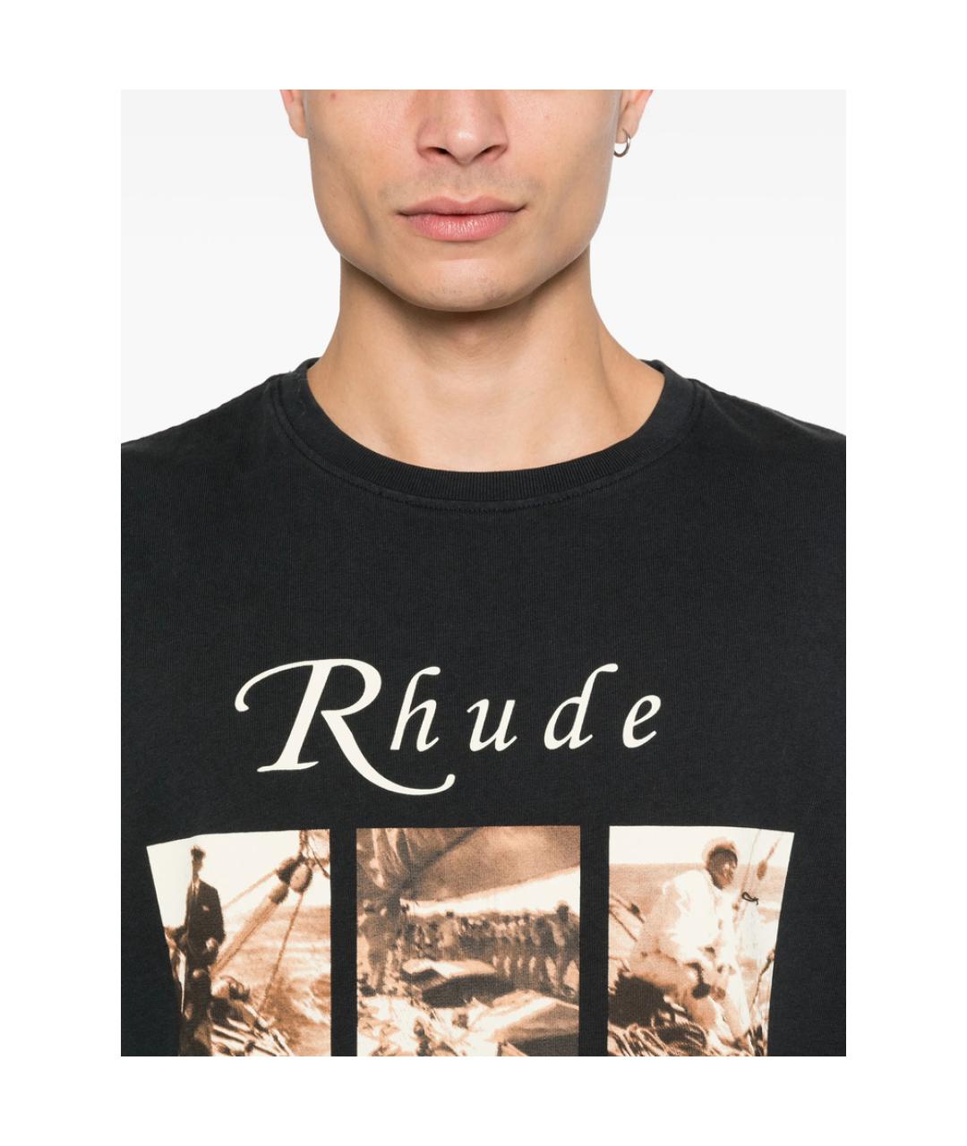 RHUDE Черная хлопковая футболка, фото 2