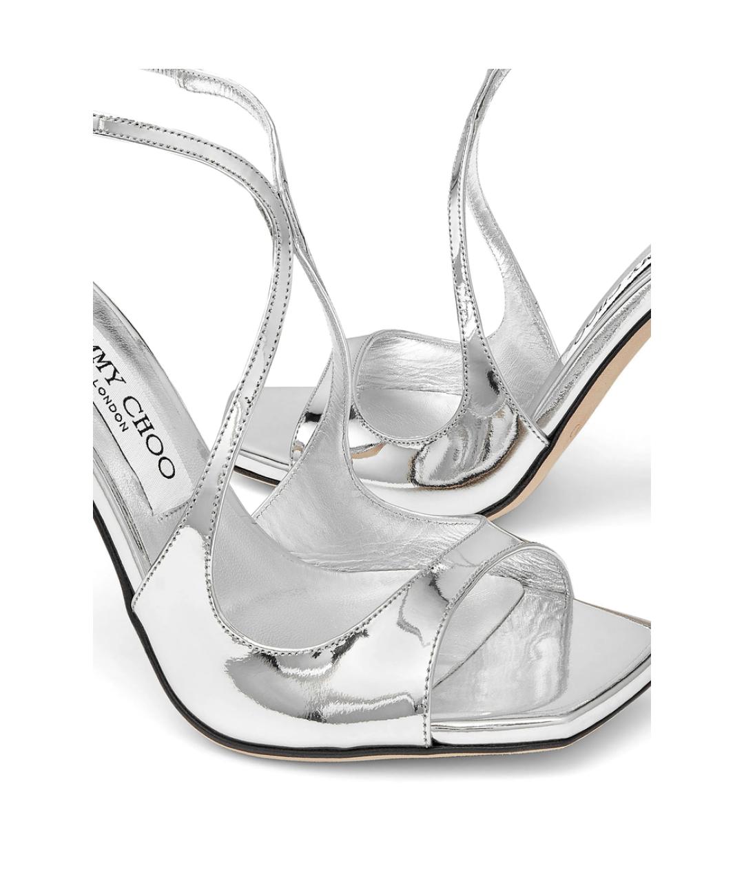 JIMMY CHOO Серебряные кожаные босоножки, фото 5
