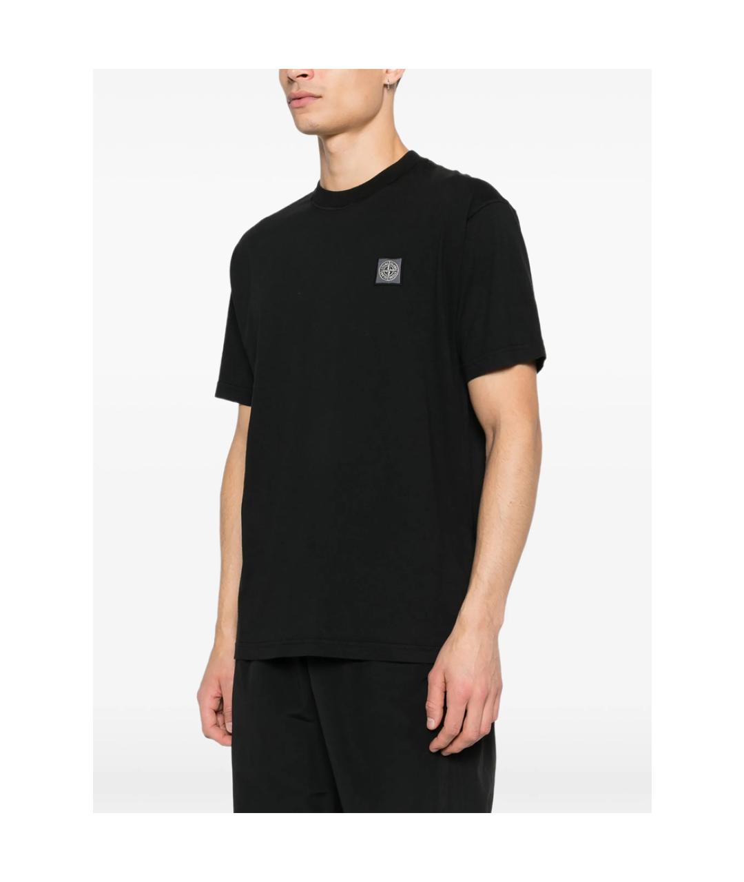 STONE ISLAND Черная хлопковая футболка, фото 5