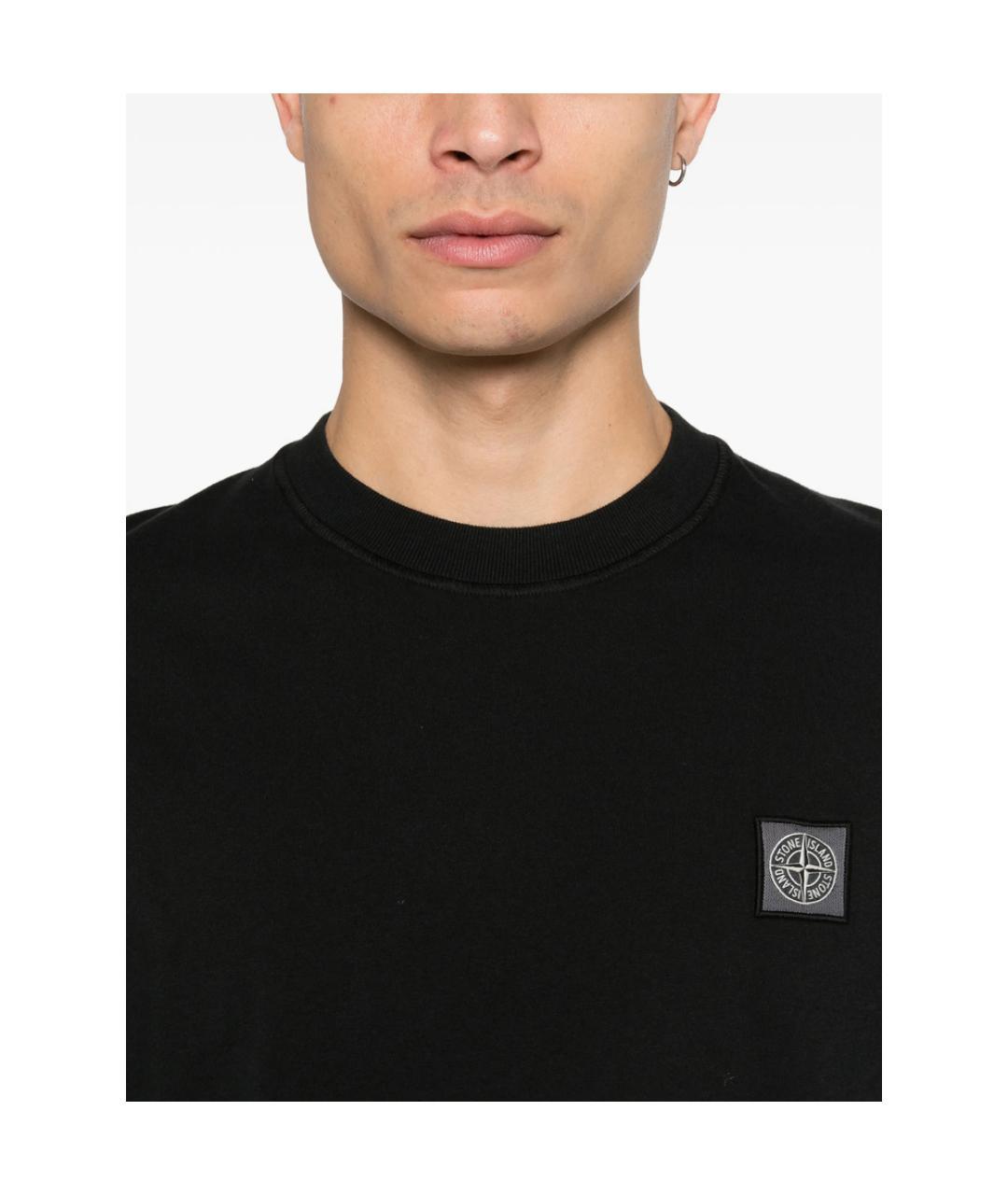 STONE ISLAND Черная хлопковая футболка, фото 4