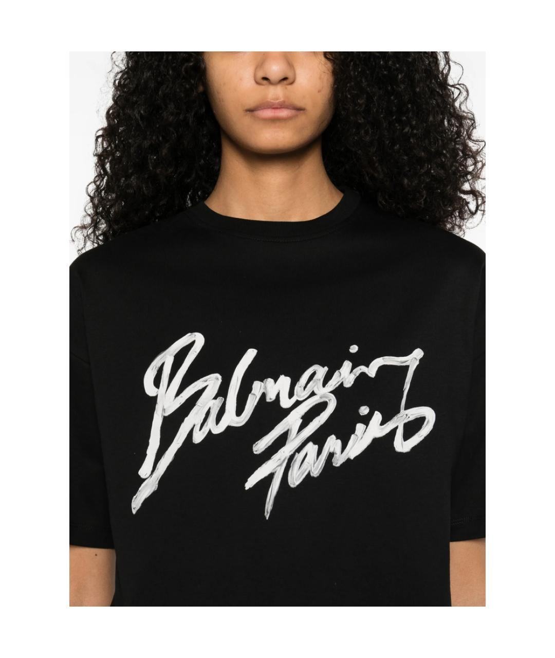 BALMAIN Черная хлопковая футболка, фото 2