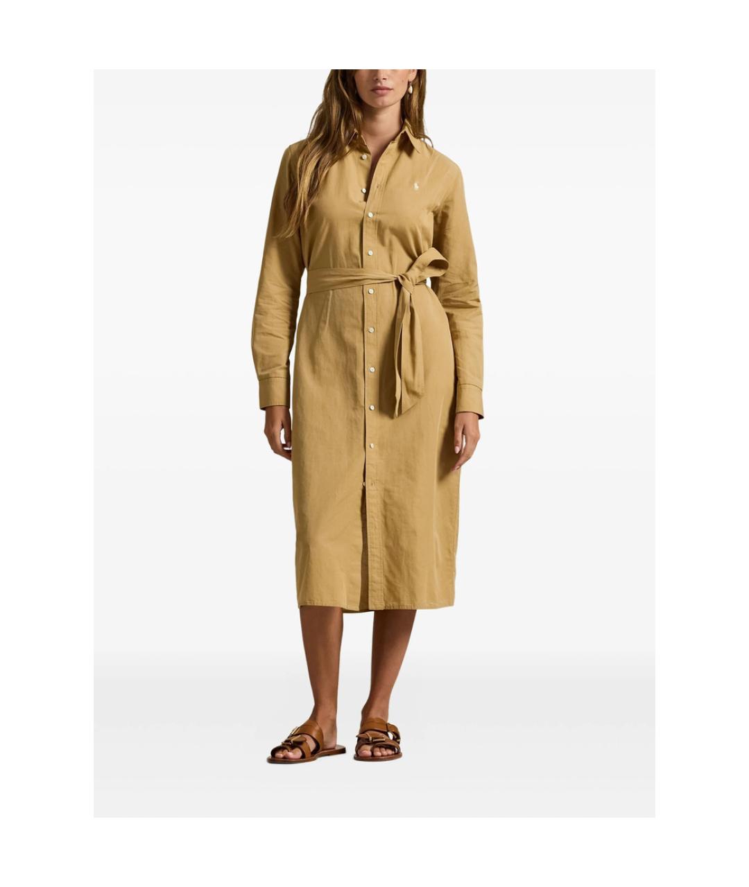 RALPH LAUREN Горчичное хлопковое повседневное платье, фото 2
