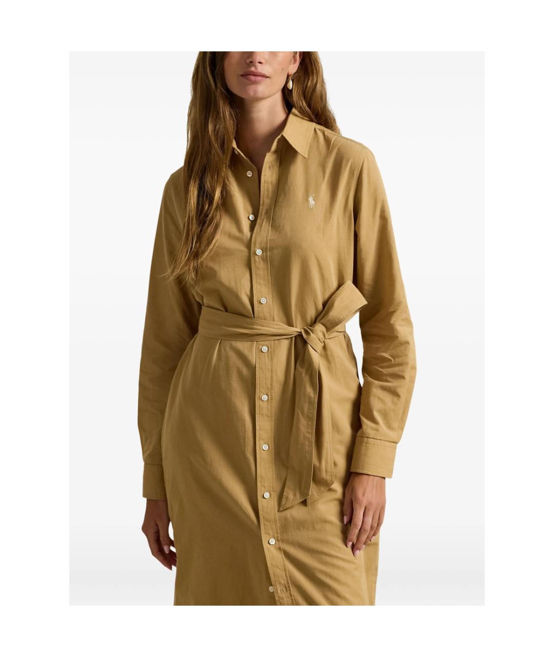 RALPH LAUREN Горчичное хлопковое повседневное платье, фото 3