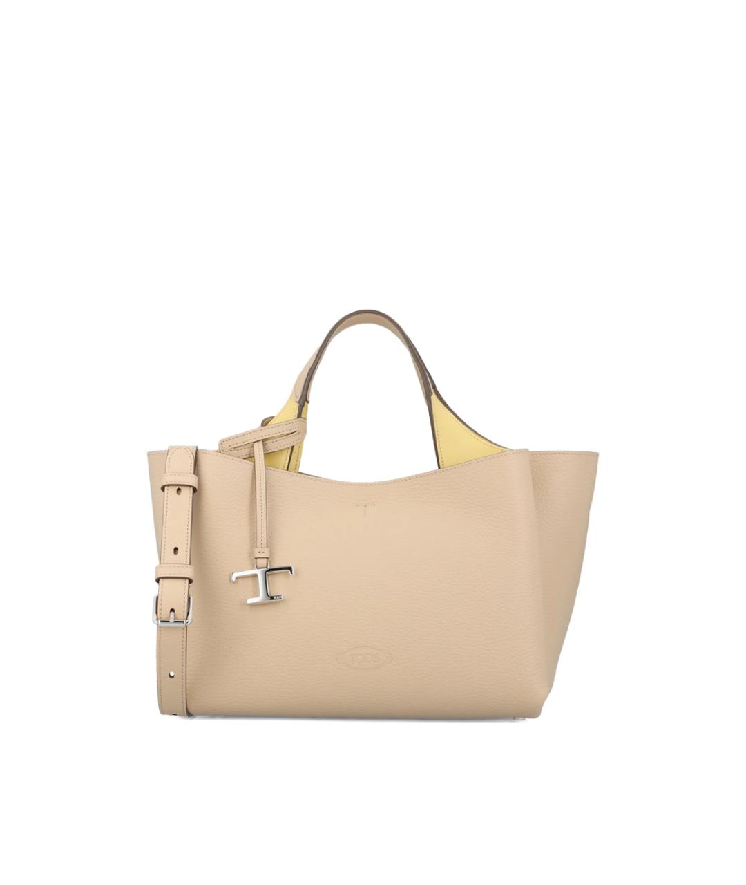 TOD'S Бежевая кожаная сумка тоут, фото 1