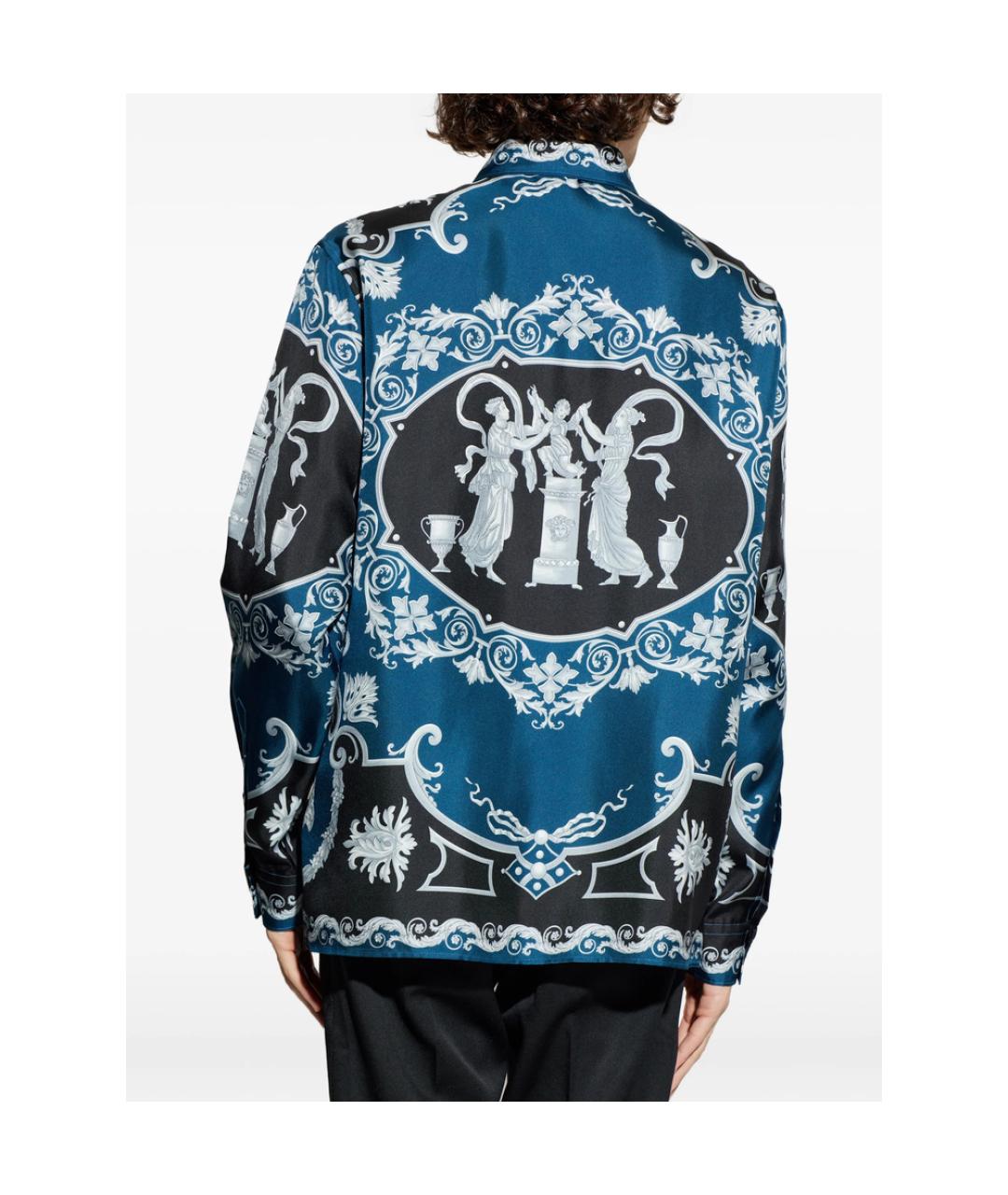 VERSACE Синяя шелковая кэжуал рубашка, фото 4