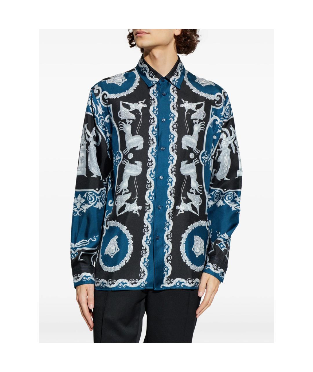 VERSACE Синяя шелковая кэжуал рубашка, фото 2