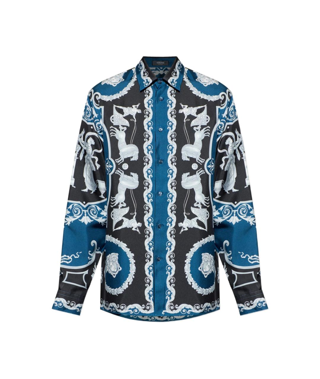 VERSACE Синяя шелковая кэжуал рубашка, фото 1