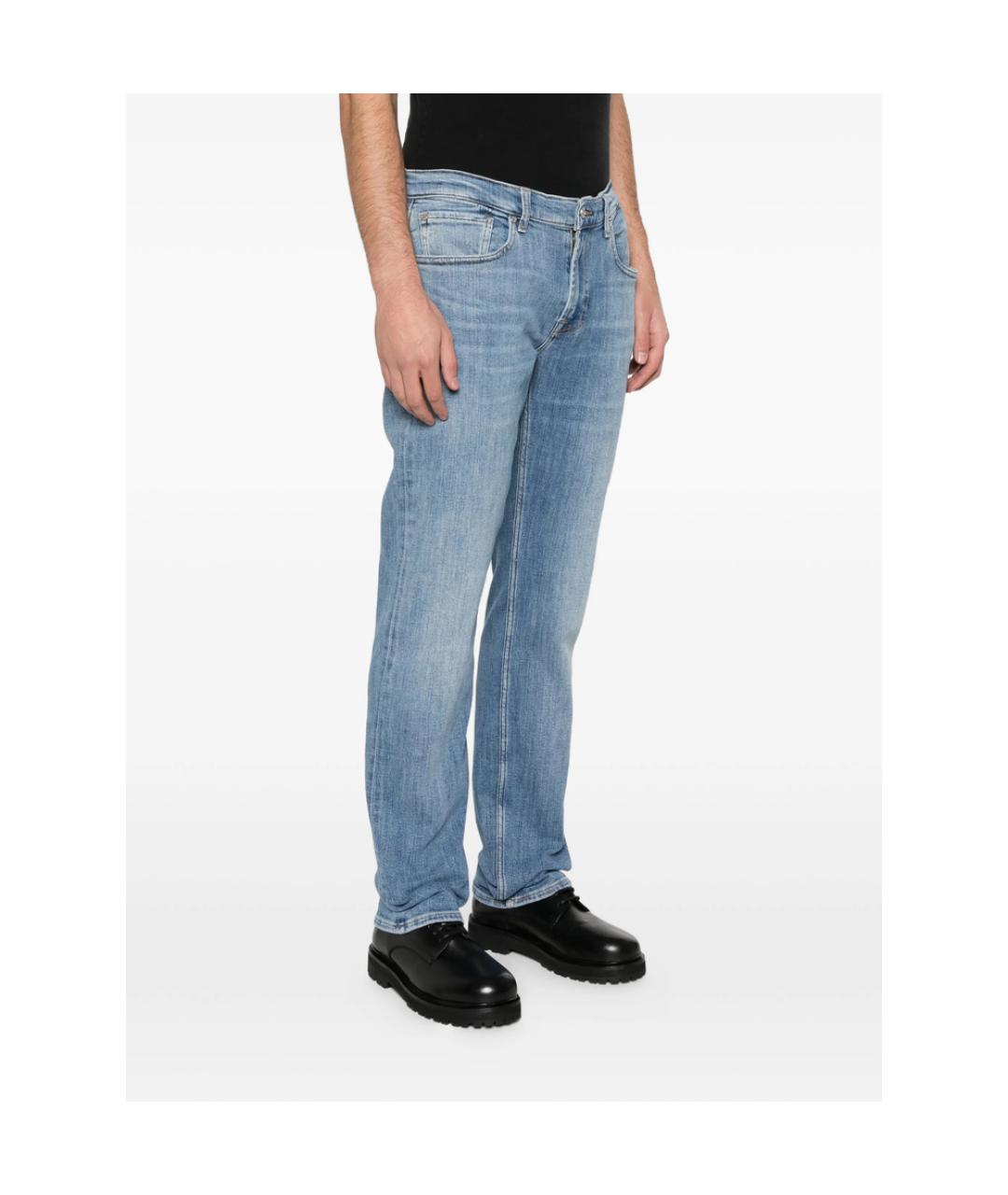 7 FOR ALL MANKIND Голубые хлопко-полиэстеровые прямые джинсы, фото 4