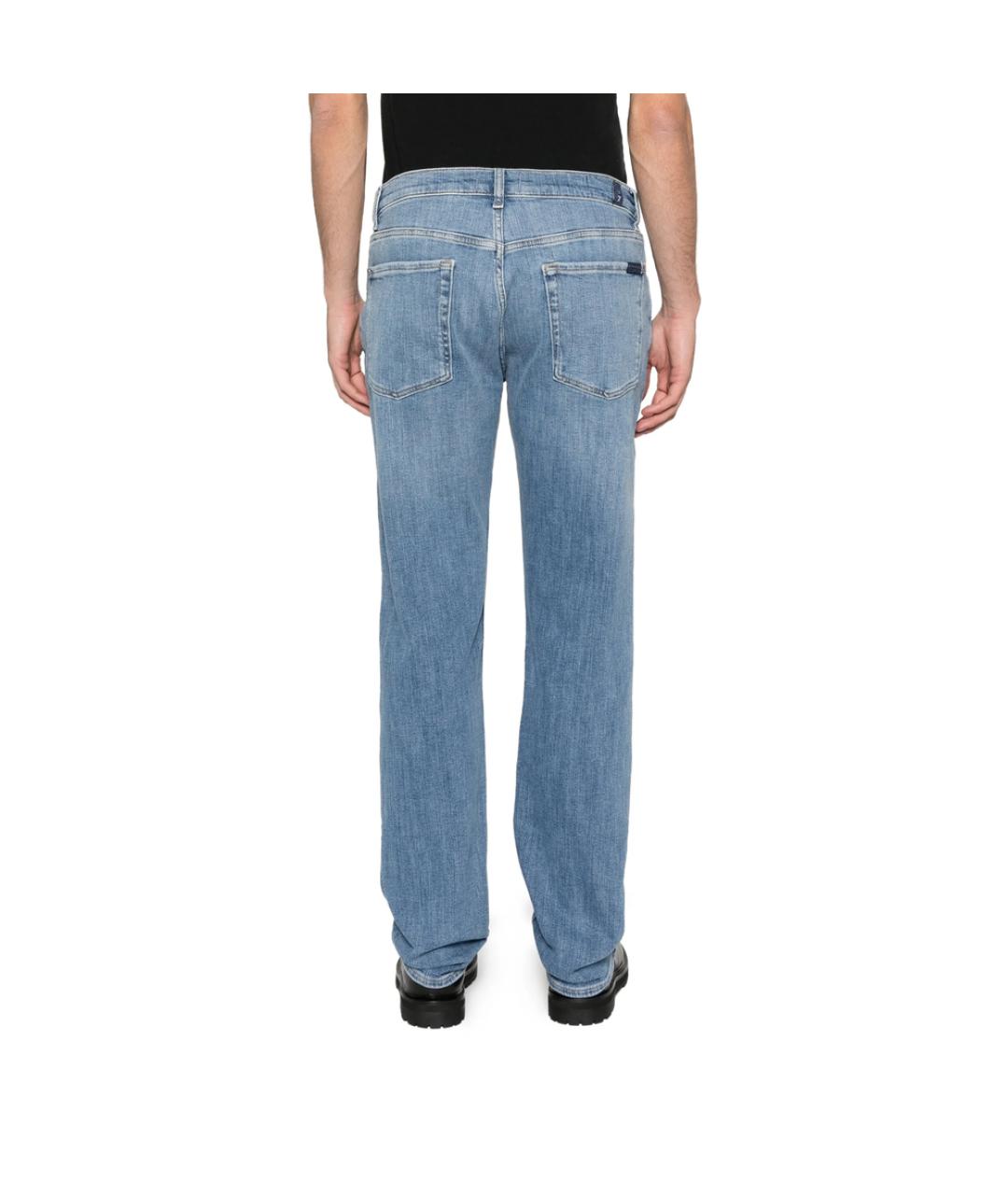7 FOR ALL MANKIND Голубые хлопко-полиэстеровые прямые джинсы, фото 5