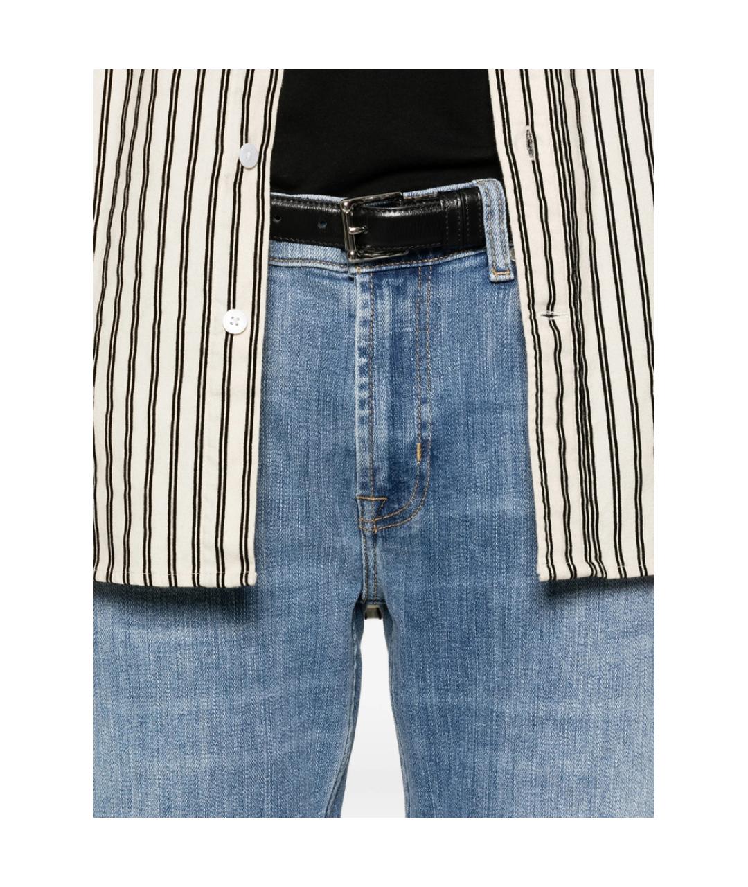 7 FOR ALL MANKIND Голубые хлопко-полиэстеровые прямые джинсы, фото 2
