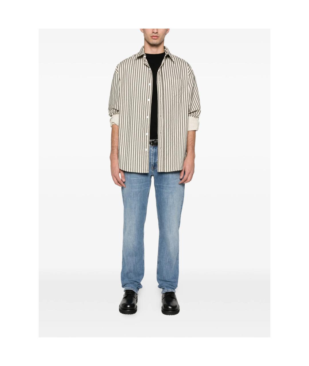 7 FOR ALL MANKIND Голубые хлопко-полиэстеровые прямые джинсы, фото 3