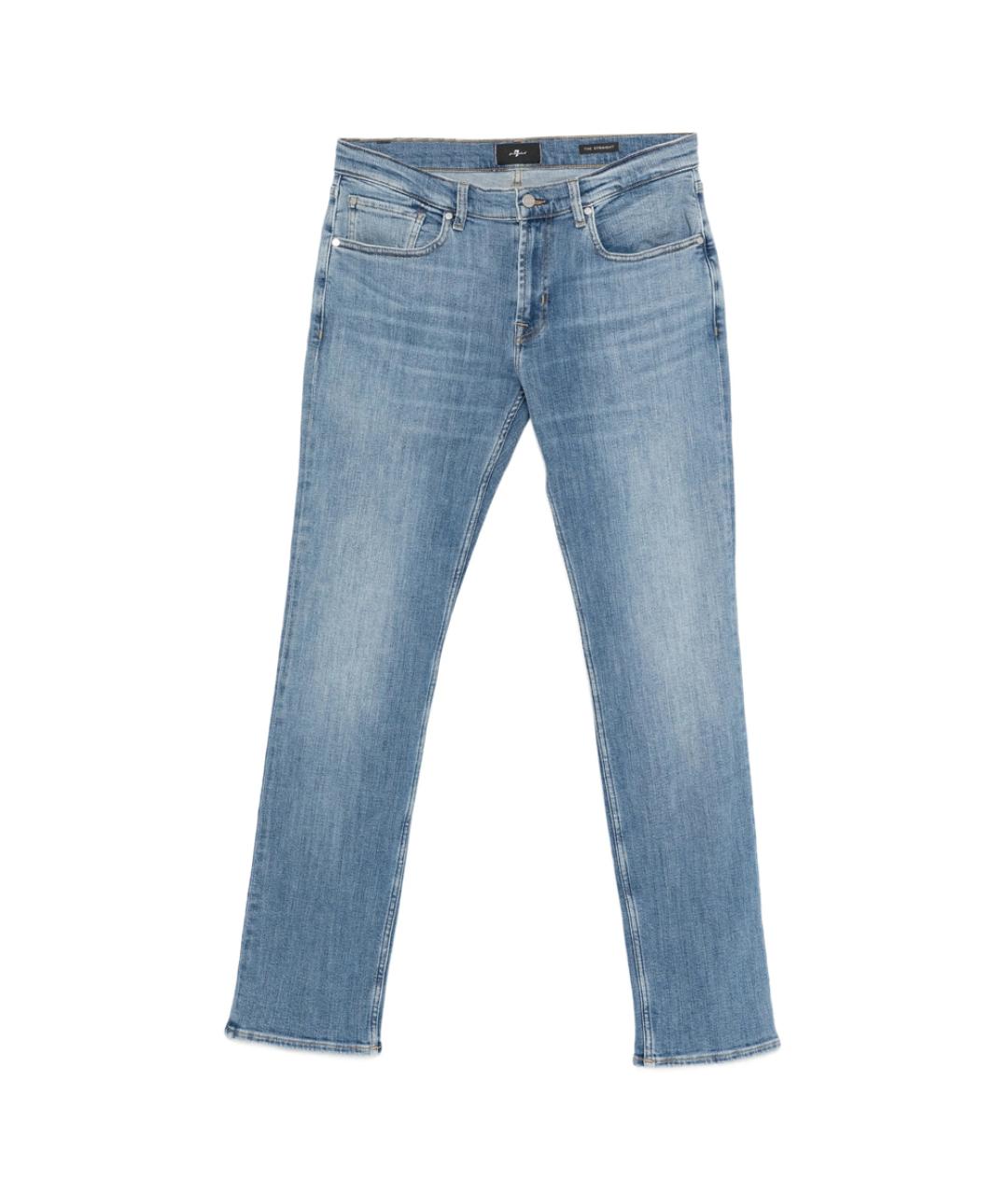 7 FOR ALL MANKIND Голубые хлопко-полиэстеровые прямые джинсы, фото 1