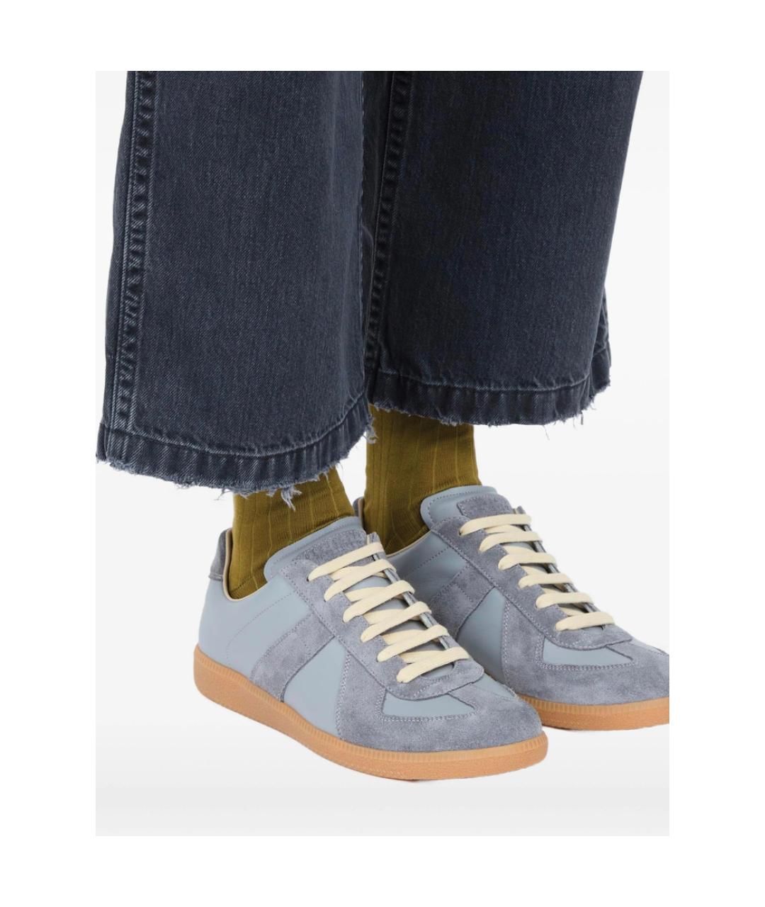 MAISON MARGIELA Серые кожаные низкие кроссовки / кеды, фото 4