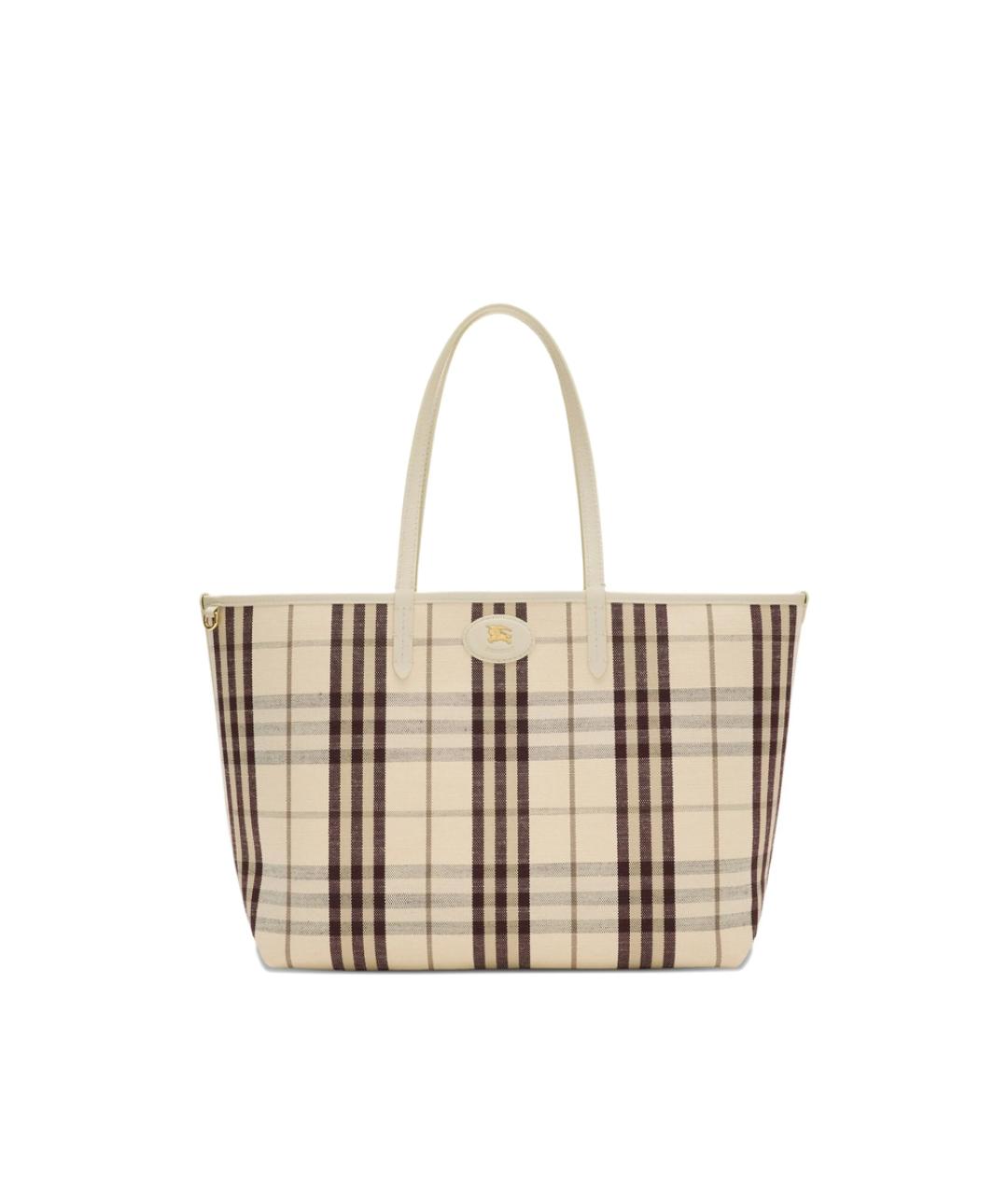 BURBERRY Белая кожаная сумка тоут, фото 3