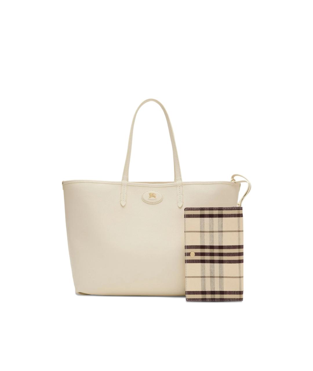 BURBERRY Белая кожаная сумка тоут, фото 5