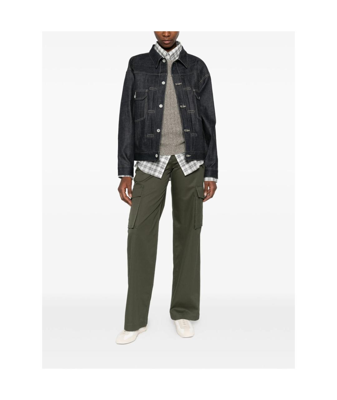 BURBERRY Зеленые хлопковые прямые брюки, фото 4
