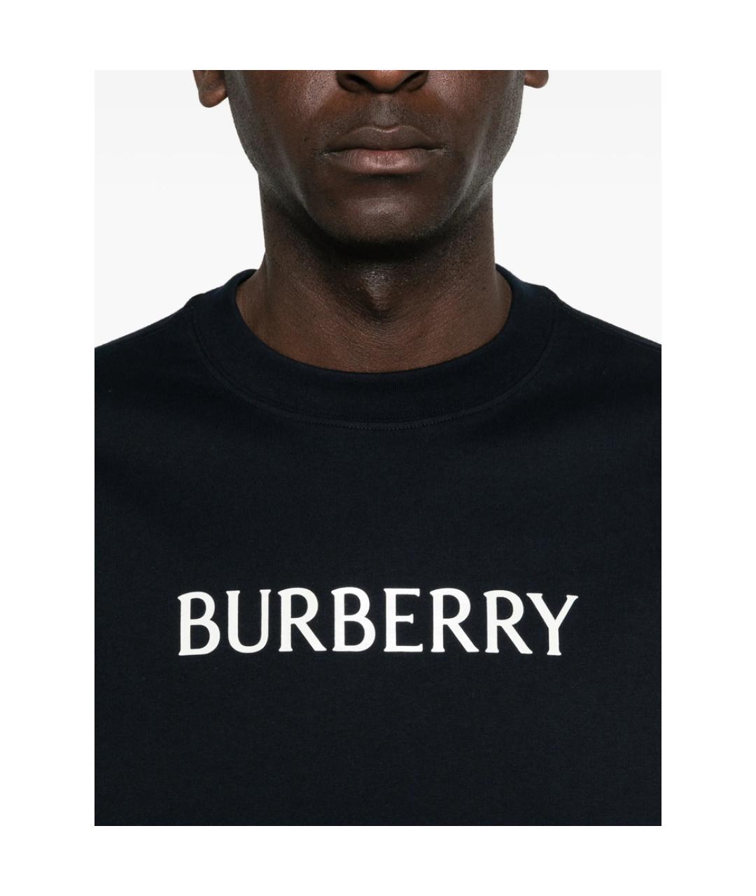 BURBERRY Темно-синяя хлопковая футболка, фото 3