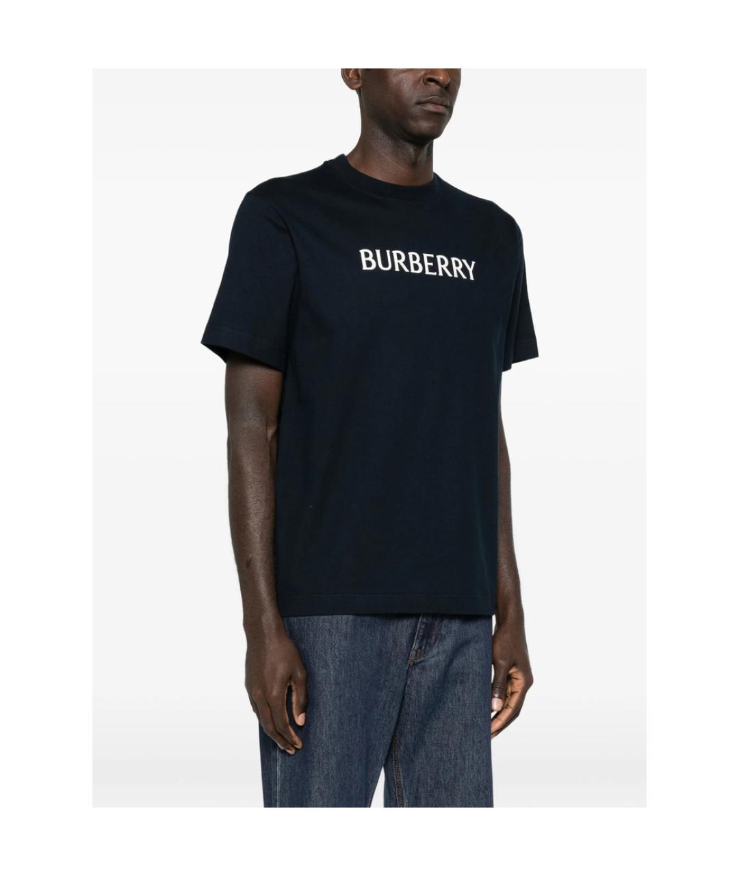 BURBERRY Темно-синяя хлопковая футболка, фото 5